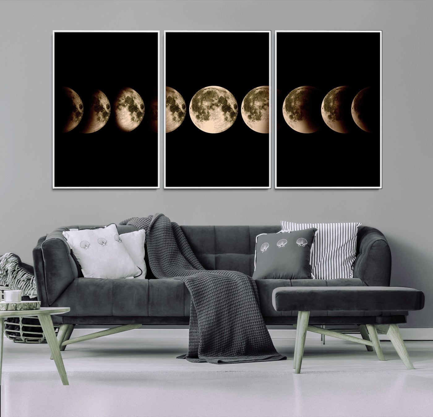 MGV-FC-60X30-3P - Phases of the Moon Wall Art | Canvas Print for Modern Wall Decor | Ready to Hang and Framed