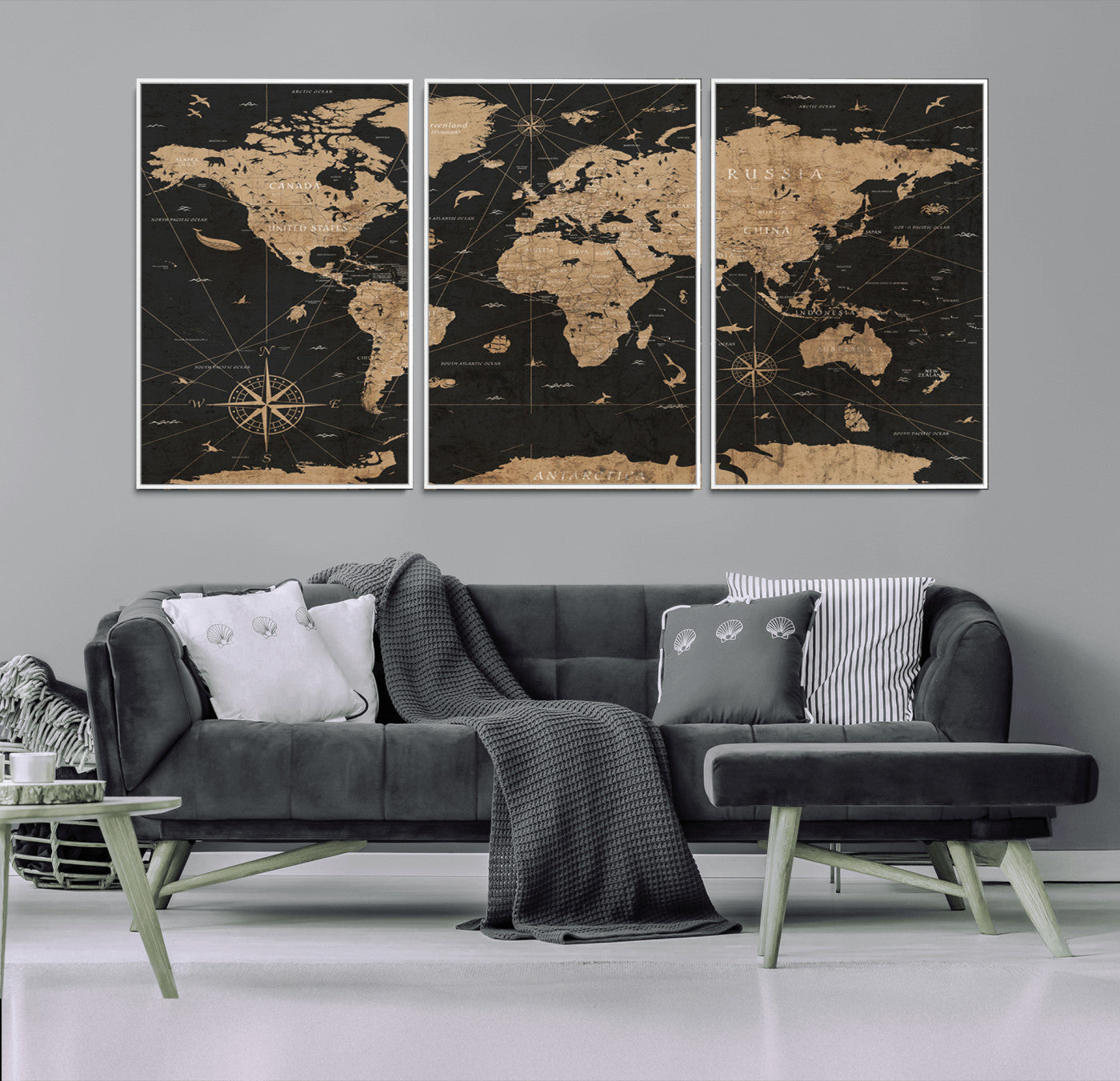 61023-MGV-FC-60X30-3P_White-Vintage Push Pin World Map Canvas Print – Framed Travel Tracker Wall Art, Rustic Adventure Map Gift for Home or Office Decor