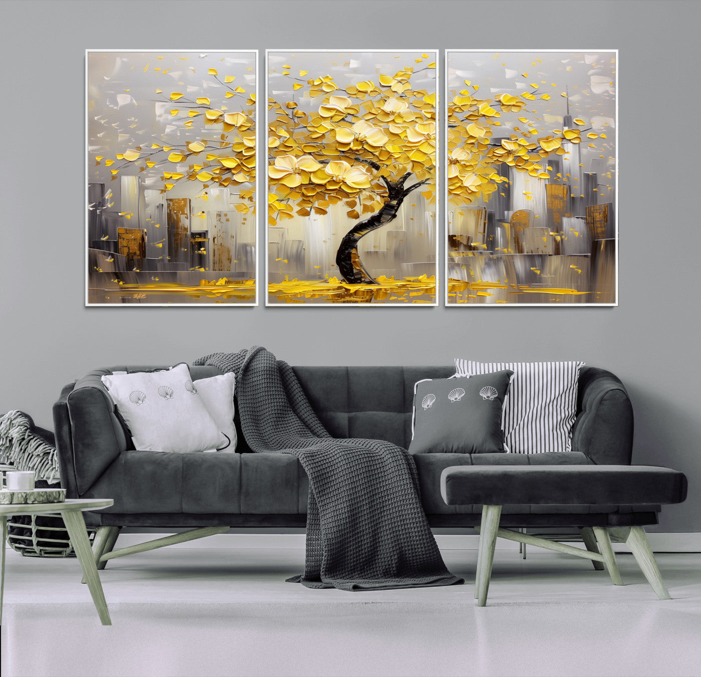-Golden Tree Canvas Print | Abstract Wall Art for Modern Homes | Ready to Hang Framed Artwork
