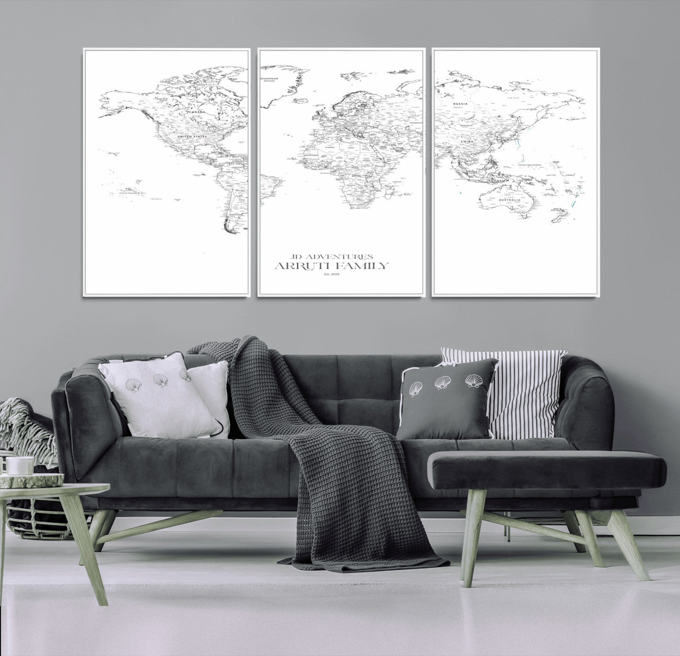 MGV-FC-60X30-3P - Custom World Map Wall Art – Personalized Framed Canvas Print with Push Pins for Travel Tracking,