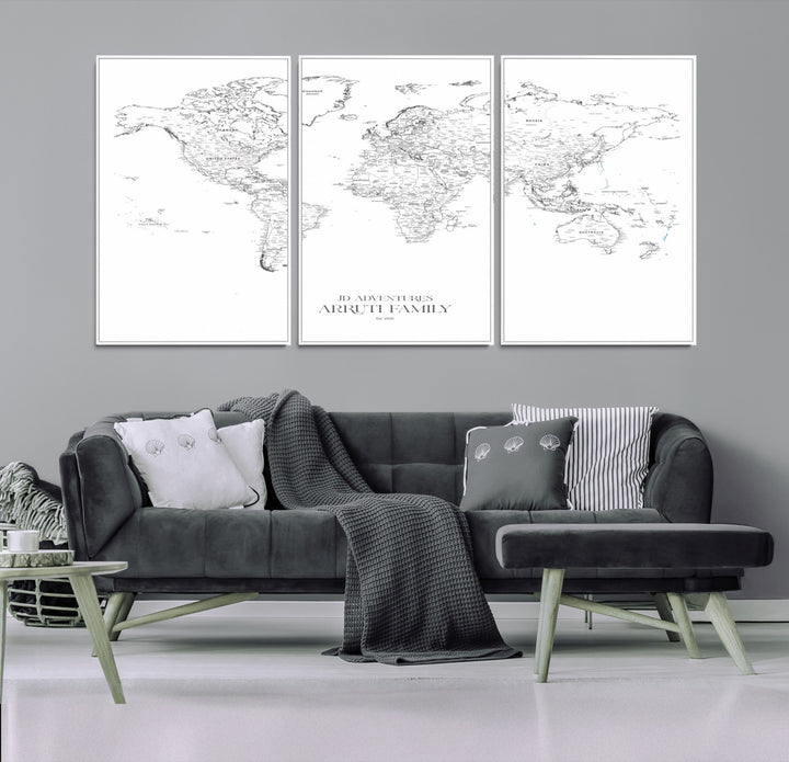 Personalized World Map Wall Art Canvas Print - Custom Push Pin Travel Map Canvas - Framed Map Print for Travel Lover Gift