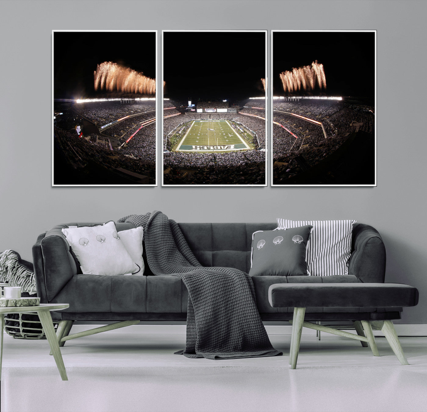 48893-MGV-CV-36X24-Eagles Field Stadium Wall Art - Lincoln Financial Field Fireworks Game Triple Canvas Wall Art -