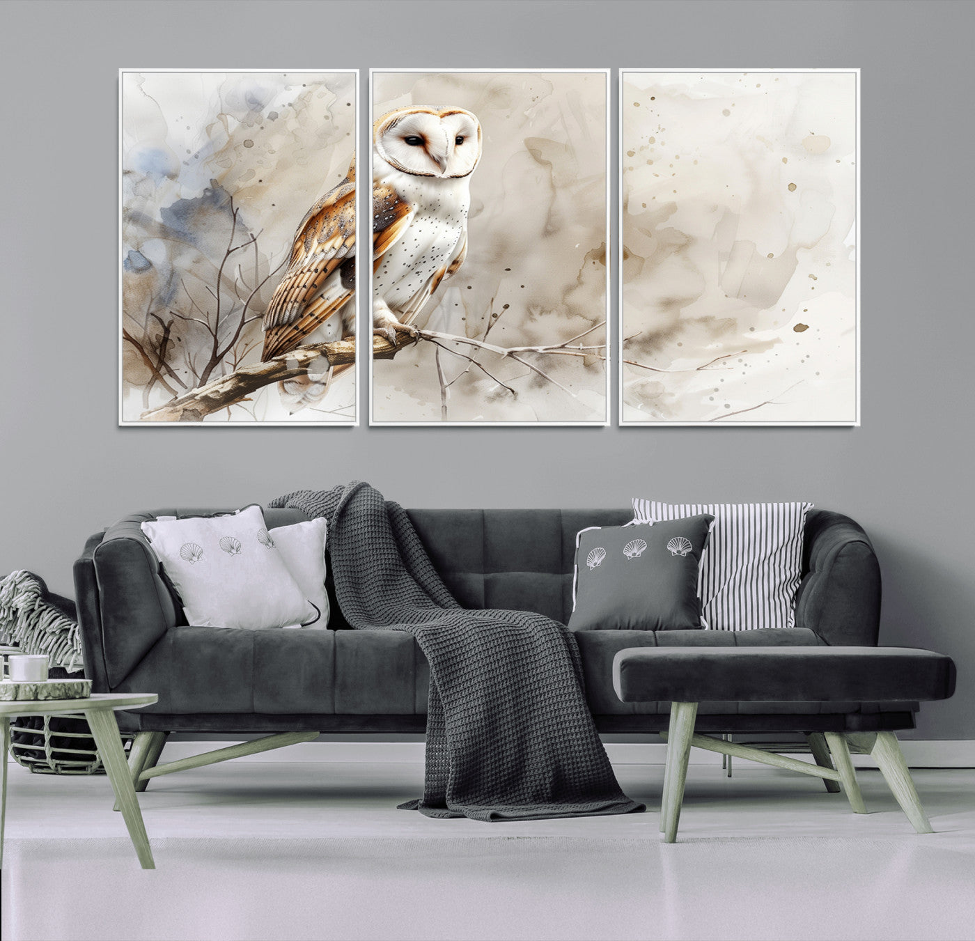 MGV-FC-60X30-3P - Barn Owl Wall Art | Watercolor Canvas Print | Perfect for Farmhouse Wall Decor | Ready to Hang