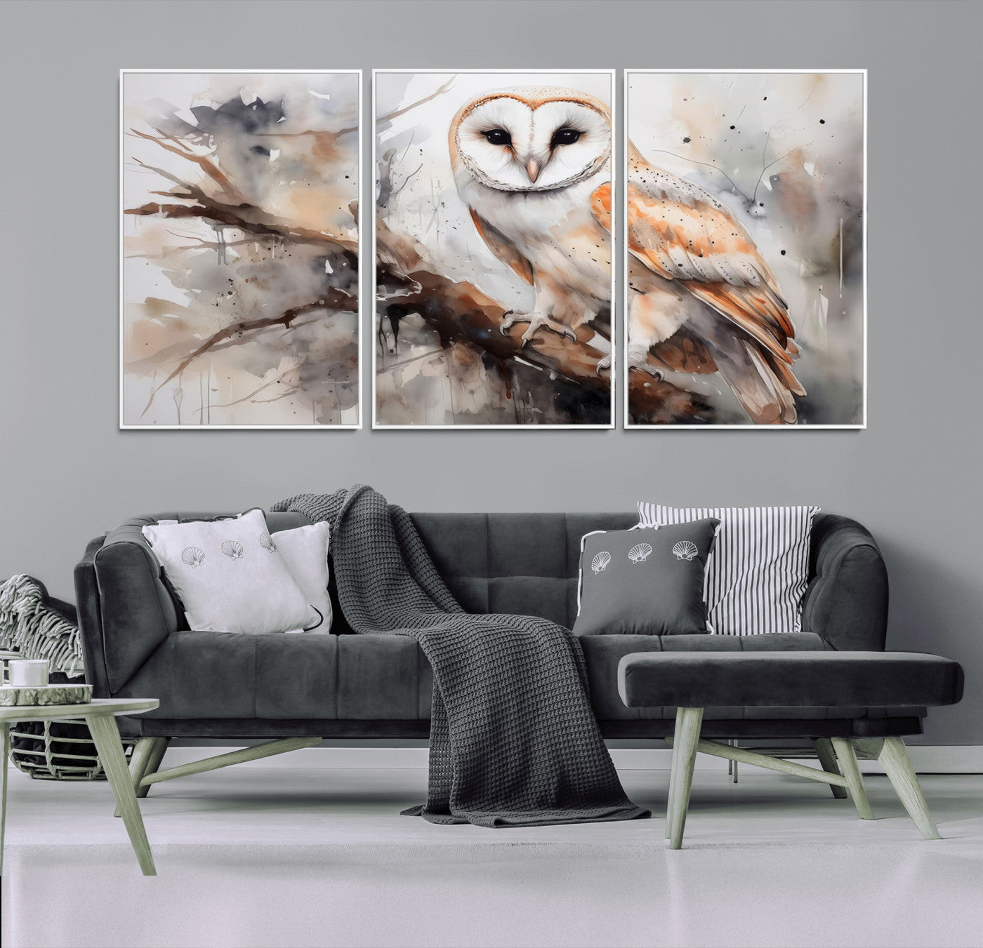 MGV-FC-60X30-3P - Barn Owl Wall Art | Watercolor Barn Owl Canvas Print | Perfect for Farmhouse Wall Decor | Ready to