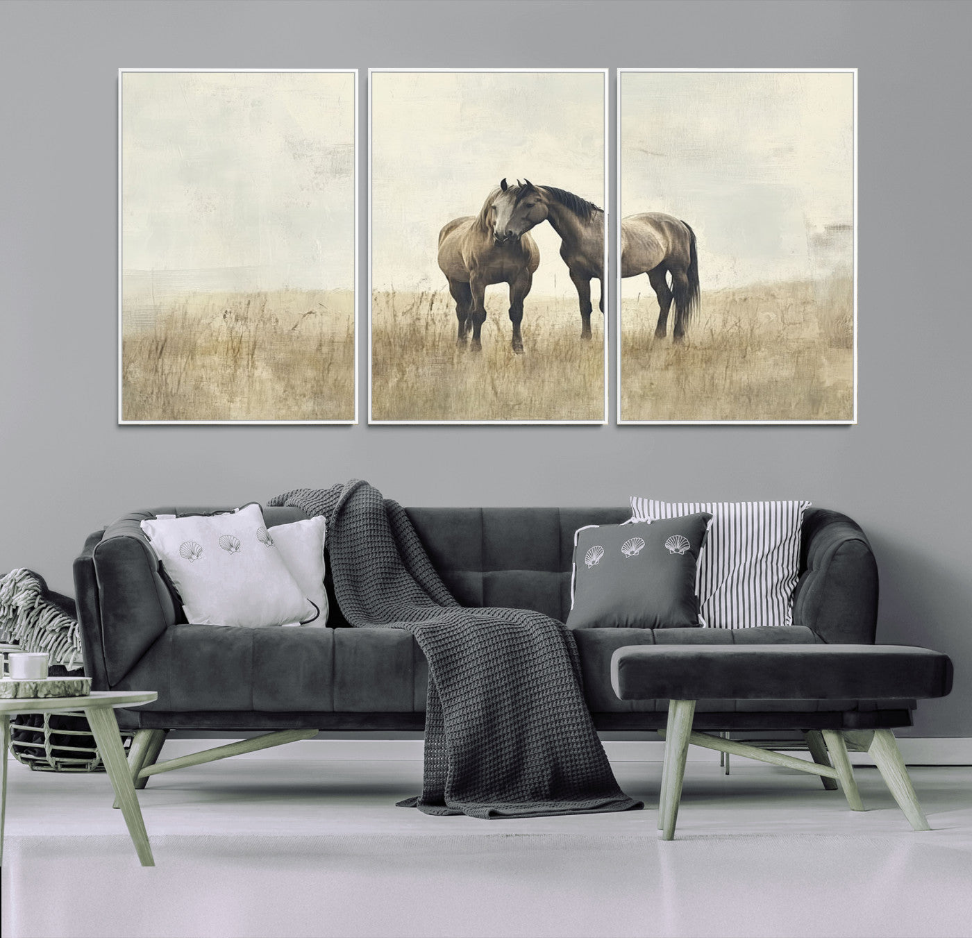 48781-MGV-CV-36X24-Chines Style Grunge Horses Wall Art Canvas Print