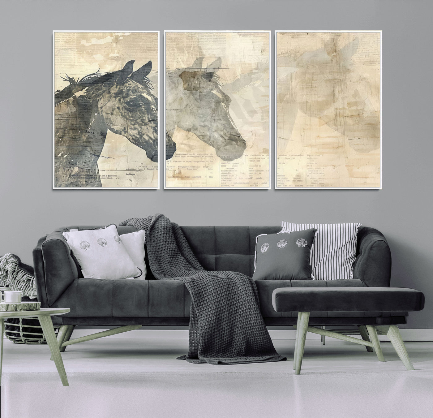 64301-MGV-CV-36X24-Abstract Horse Canvas Print | Modern Farmhouse Wall Art | Ready to Hang Framed