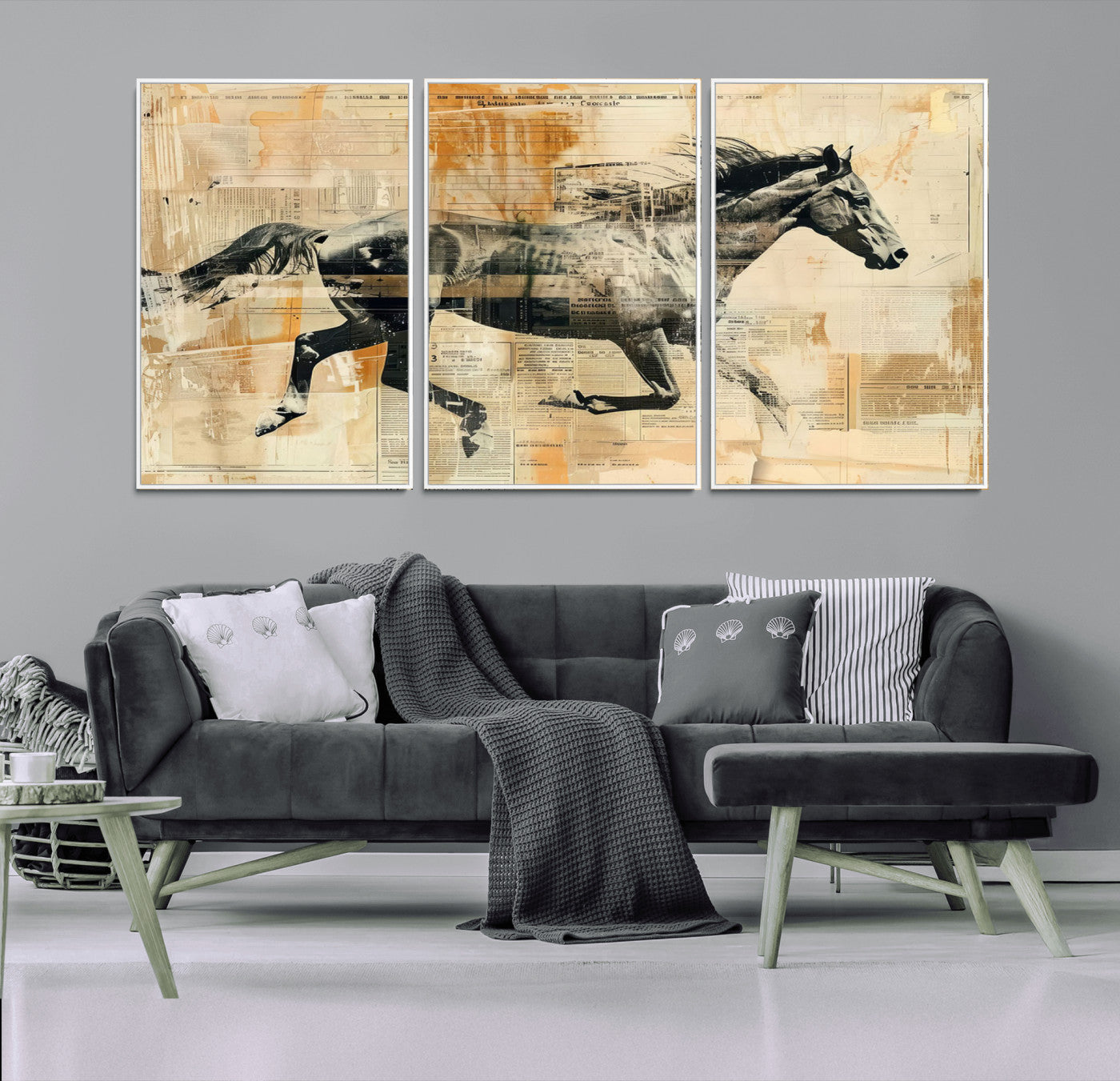 22364-MGV-CV-36X24-Chines Style Running Horse Western Wall Art | Farmhouse Wall Decor | Ready to Hang Framed Canvas