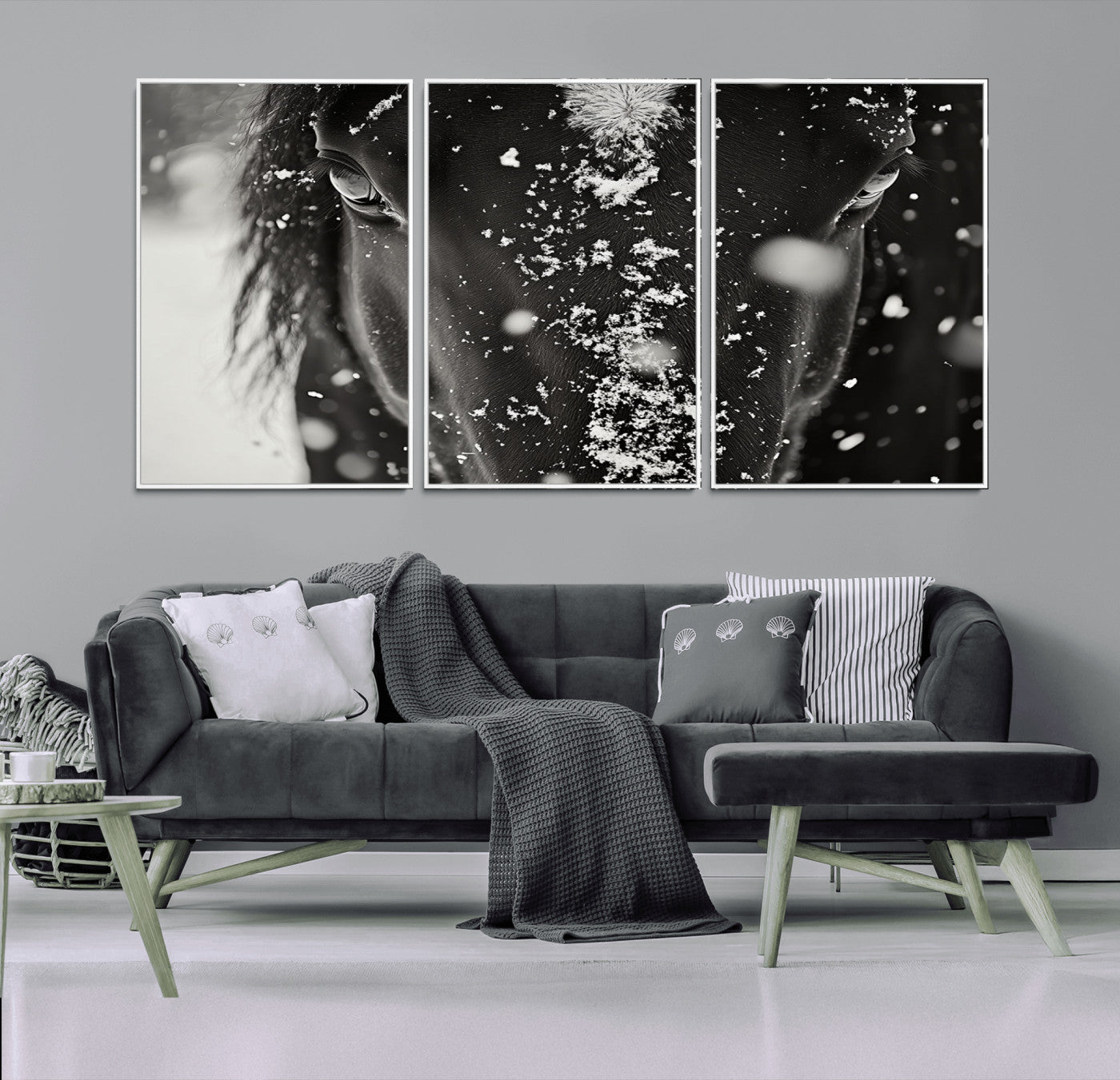 73281-MGV-FC-60X30-3P_White-Winter Horse Snow Wall Art Canvas Print