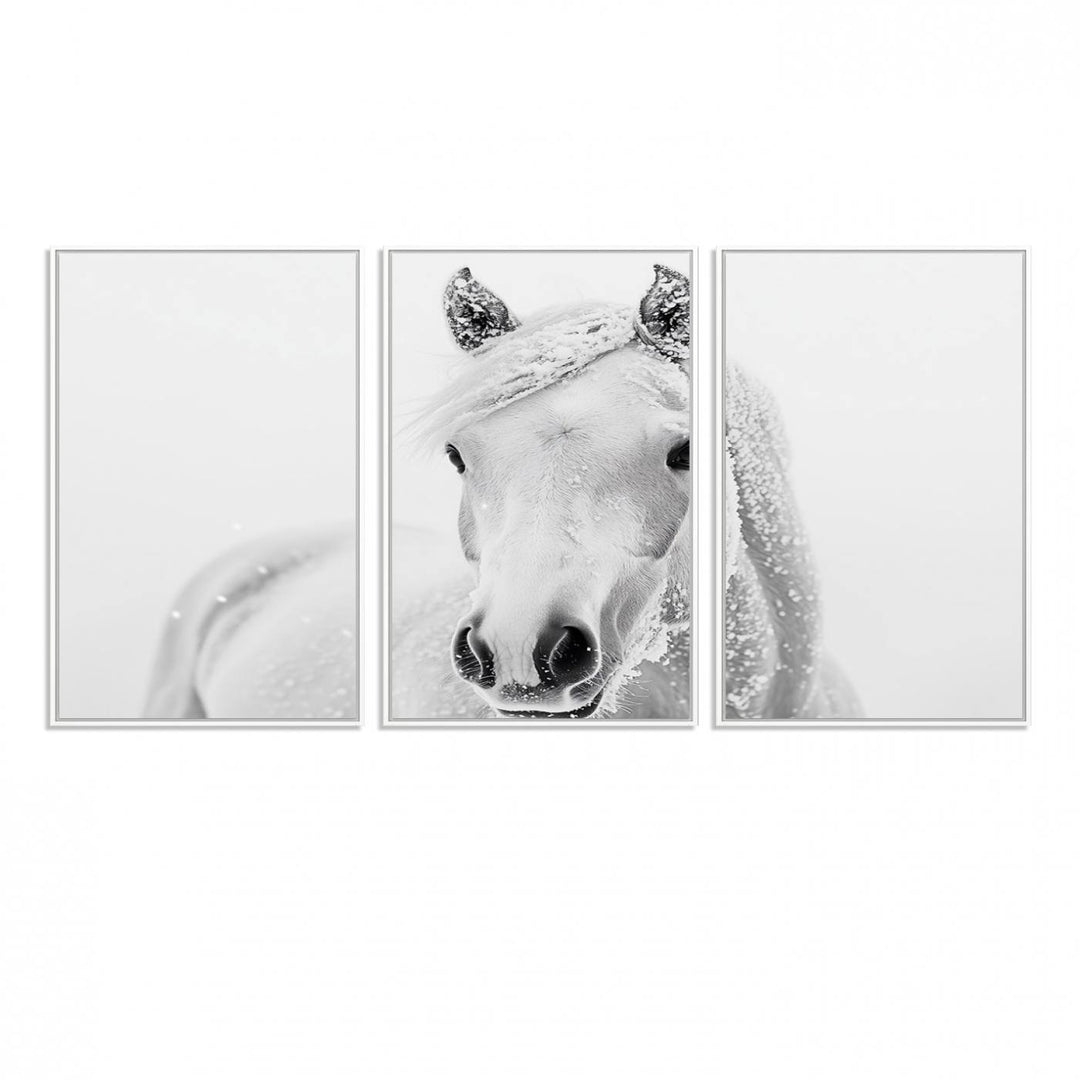 The dining room features the Majestic White Horse Wall Art, adding to its rustic charm.