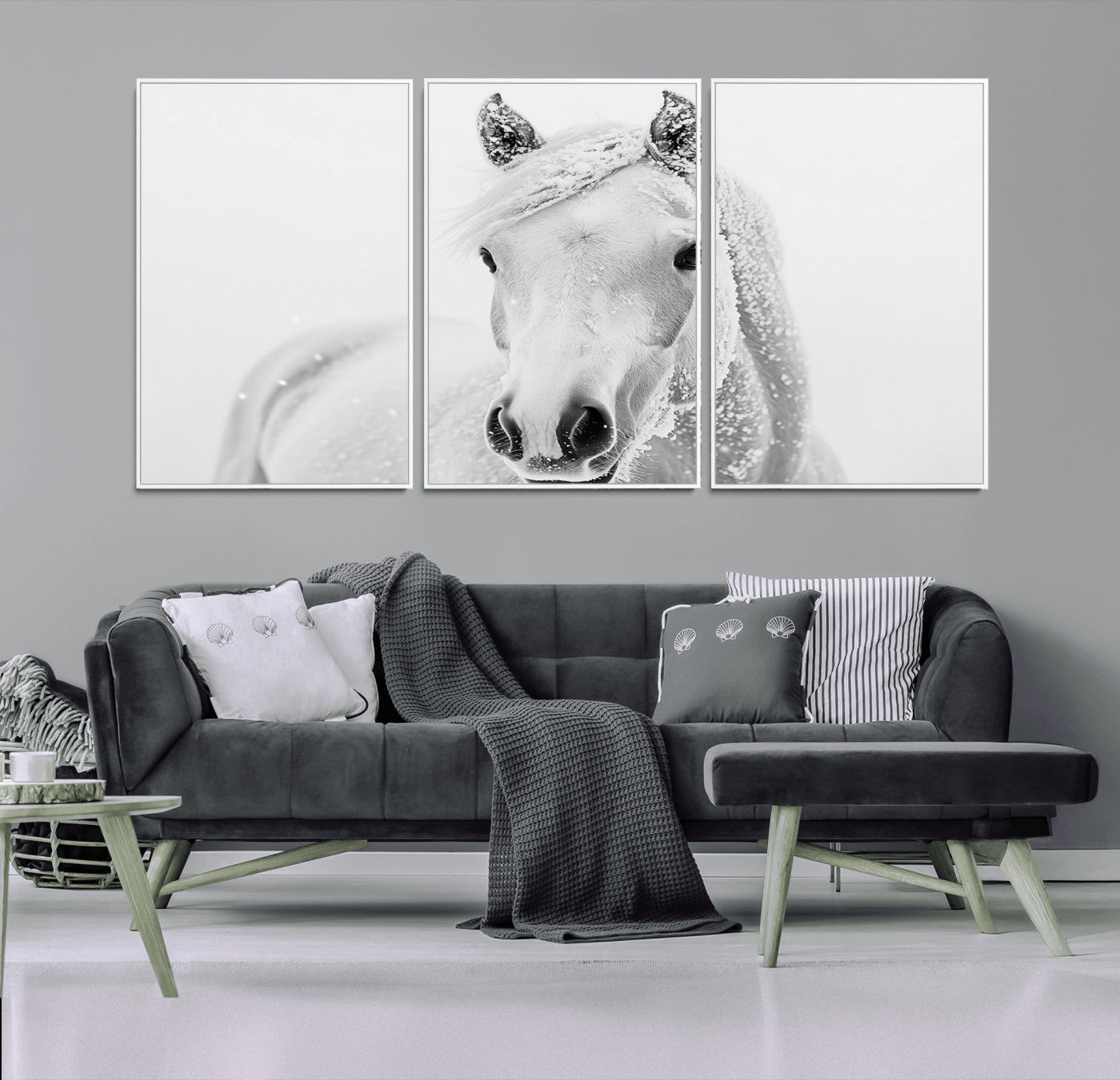 MGV-FC-60X30-3P - Majestic White Horse Wall Art | Ready to Hang and Framed | Farmhouse Wall Decor for Living Room