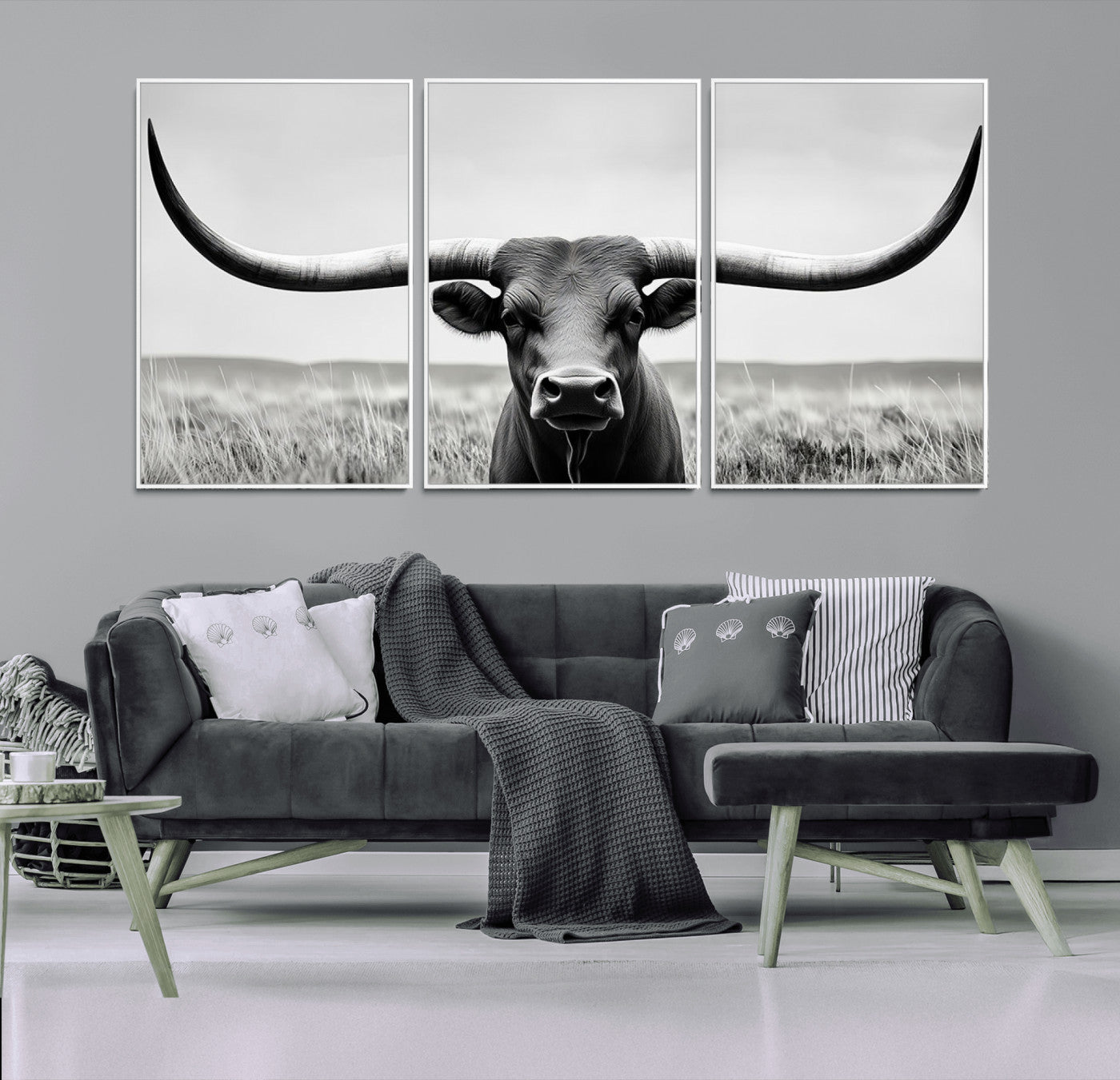 MGV-FC-60X30-3P - Longhorn Bull Canvas Print | Rustic Farmhouse Wall Art | Western Decor | Ready to Hang and Framed