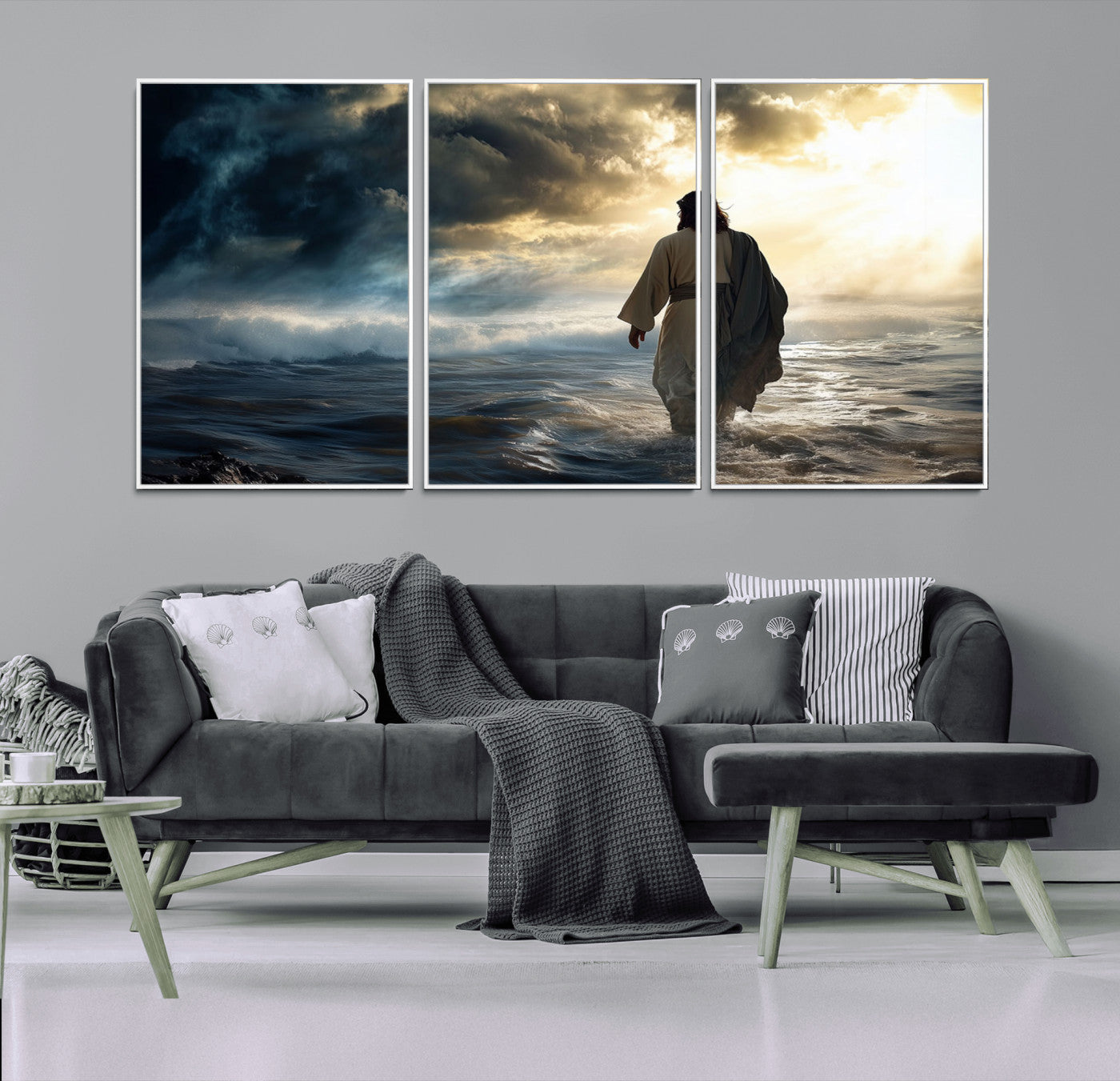 76524-MGV-CV-36X24-Jesus Walking Water Wall Art – Inspirational Christian Canvas Print, Faith Based Spiritual Artwork for Living Room, Prayer Space, or Church Decor