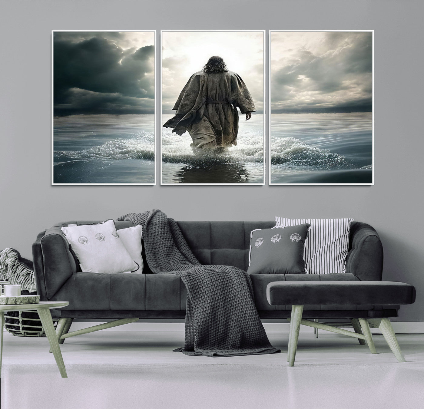 MGV-FC-60X30-3P - Jesus Walking on Water Wall Art | Canvas Print | Ready to Hang | Christian Home Decor | Spiritual