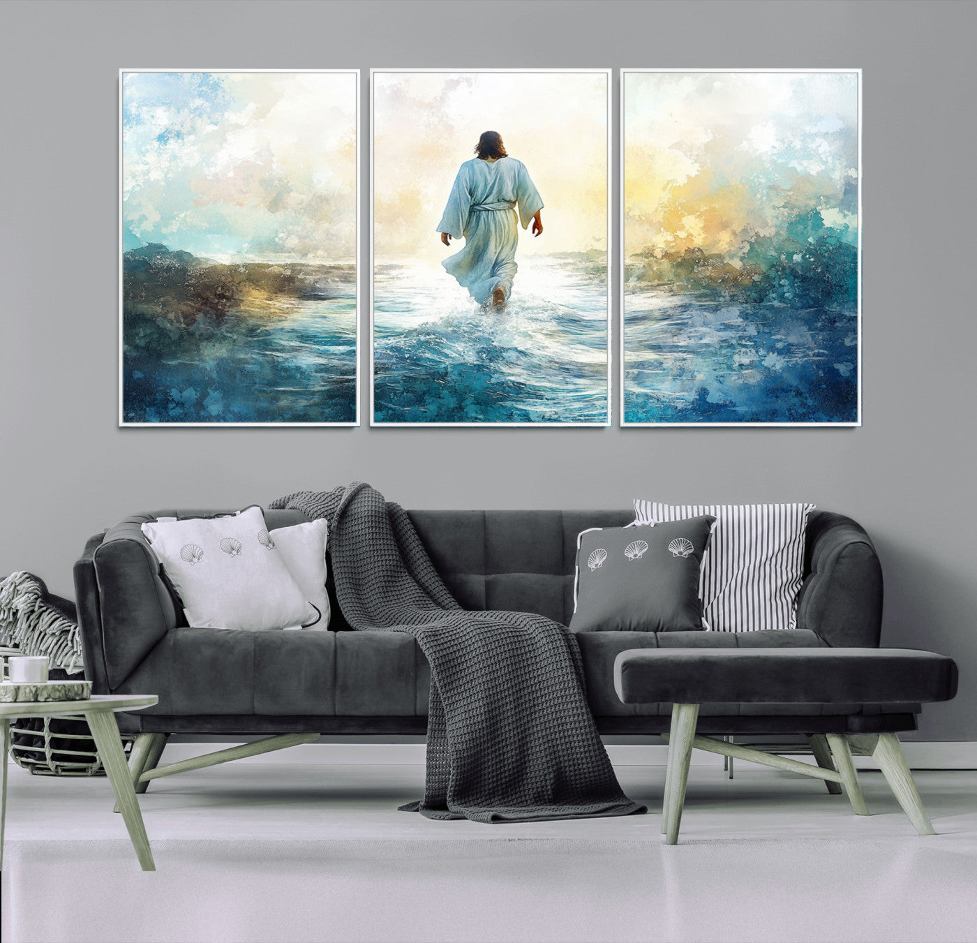 60634-MGV-CV-36X24-Watercolor Jesus Walking on Water Canvas Print, Christian Wall Art, Jesus Christ Walking