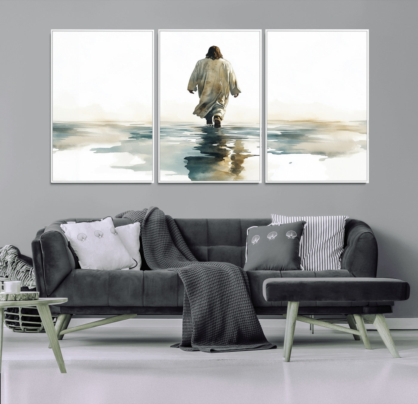 77475-MGV-CV-36X24-Watercolor Jesus Walking on Water Canvas Print, Christian Wall Art, Jesus Christ Walking