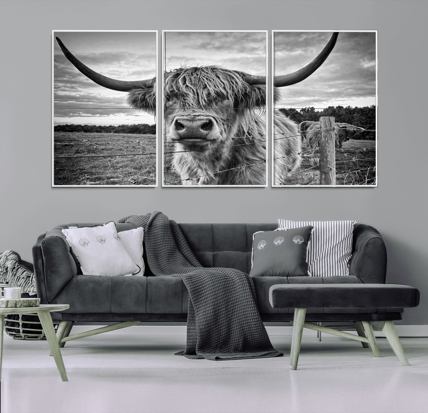 -Scottish Highland Cow Wall Art Canvas Print | Ready to Hang and Framed | Rustic Farmhouse Decor