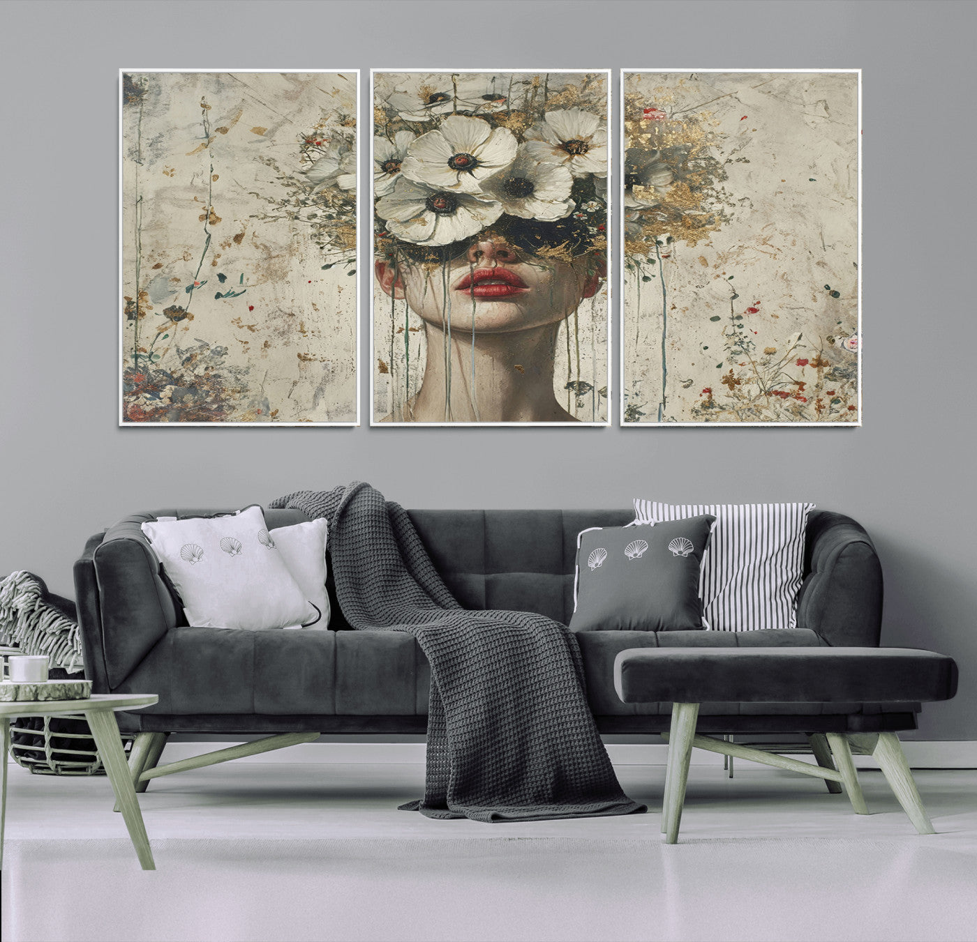 MGV-FC-60X30-3P - Abstract Floral Women Patel Wall Art Canvas Print