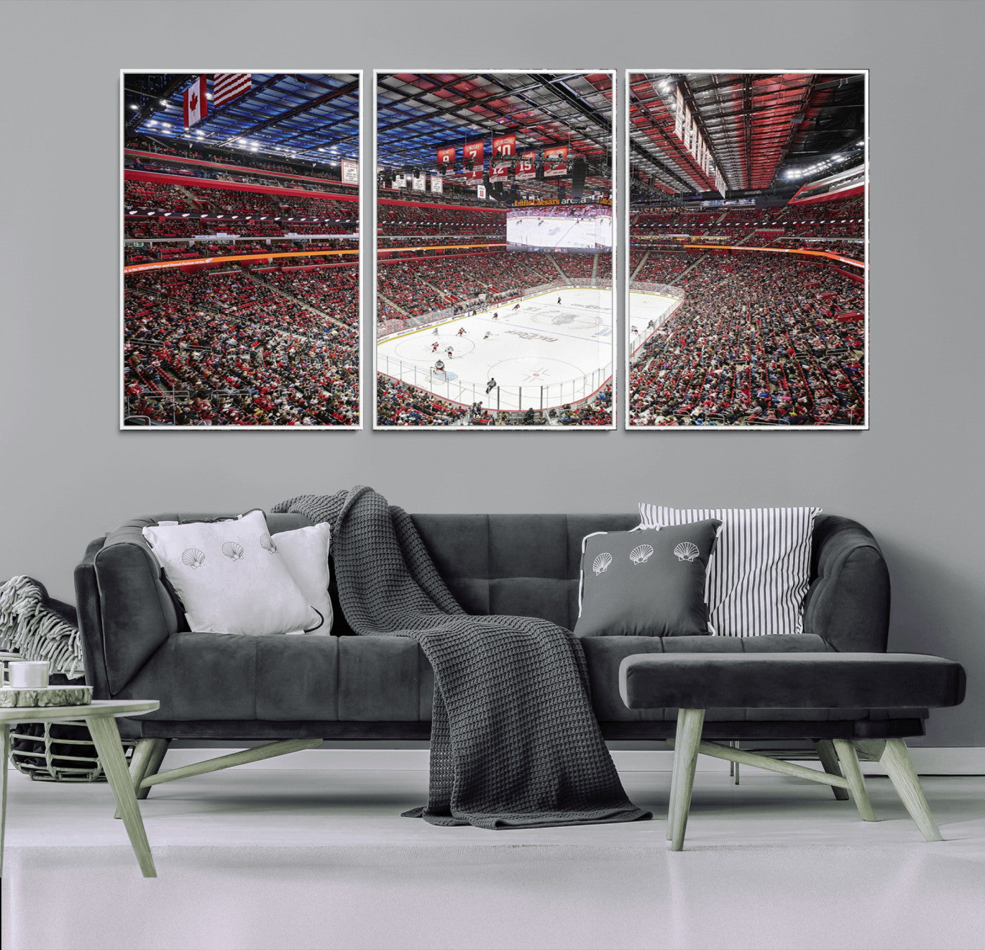 MGV-FC-60X30-3P - Barton Malow Little Caesars Arena Detroit Wall Art Canvas Print - Detroit Hockey and Basketball