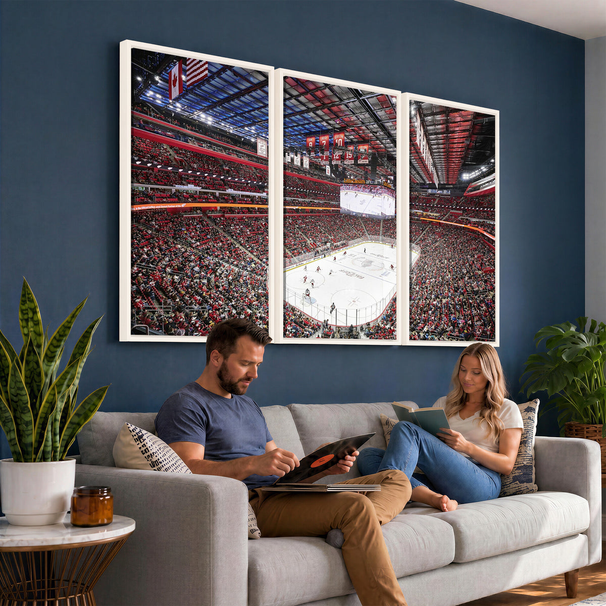62263-MGV-CV-36X24 - Barton Malow Little Caesars Arena Detroit Wall Art Canvas Print - Detroit Hockey and Basketball