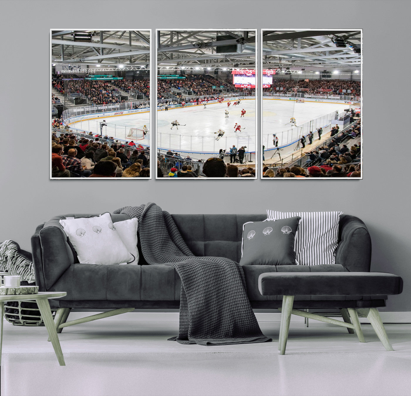 79352-MGV-CV-36X24-Lausanne Arena Ice Hockey Stadium Wall Art Canvas Print, Framed Lausanne Arena Ice Hockey Canvas