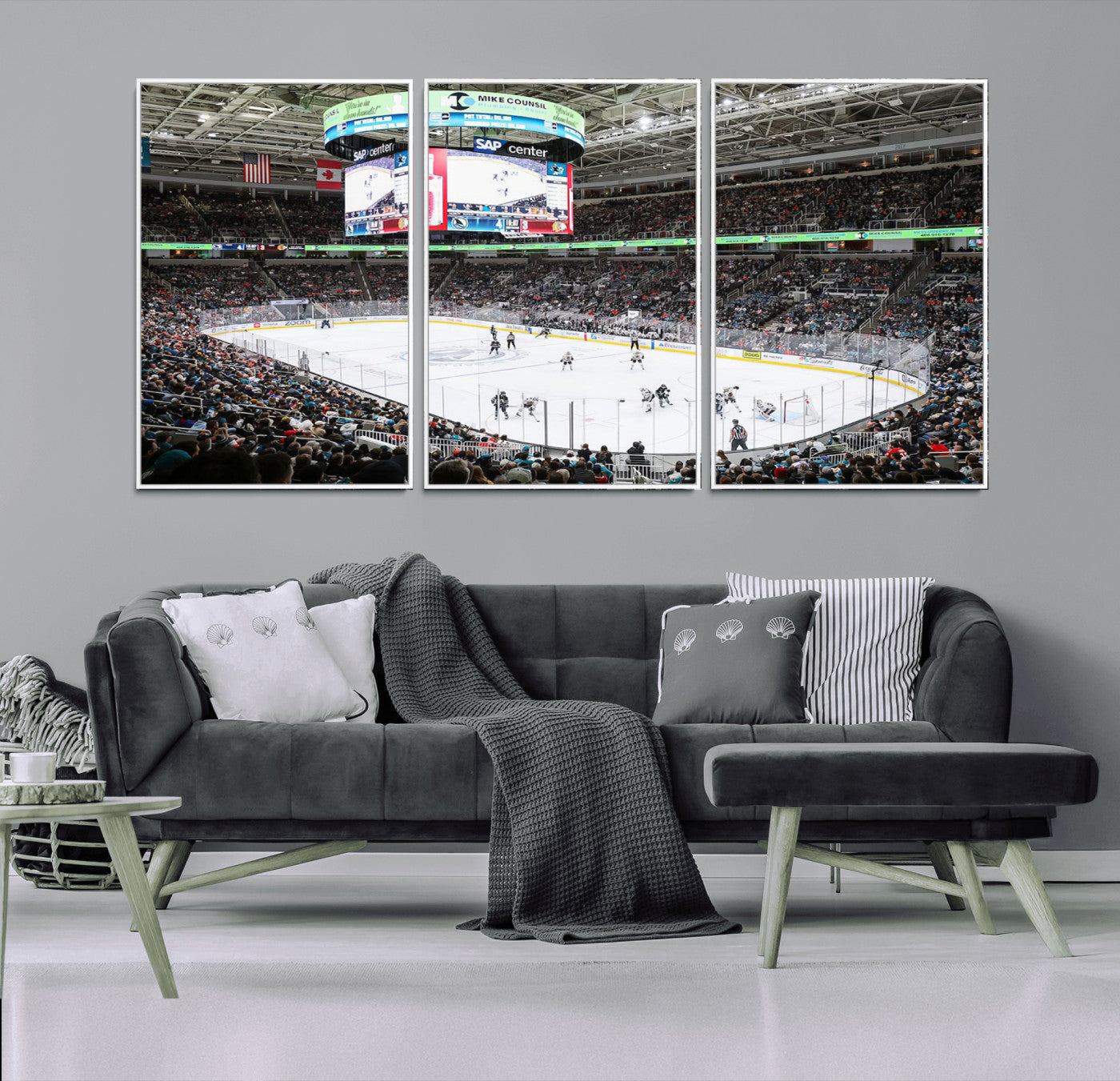 87538-MGV-CV-36X24-Sharks Arena Blackhawks Sharks Ice Hockey Stadium Wall Art Canvas Print, Framed Blackhawks Sharks