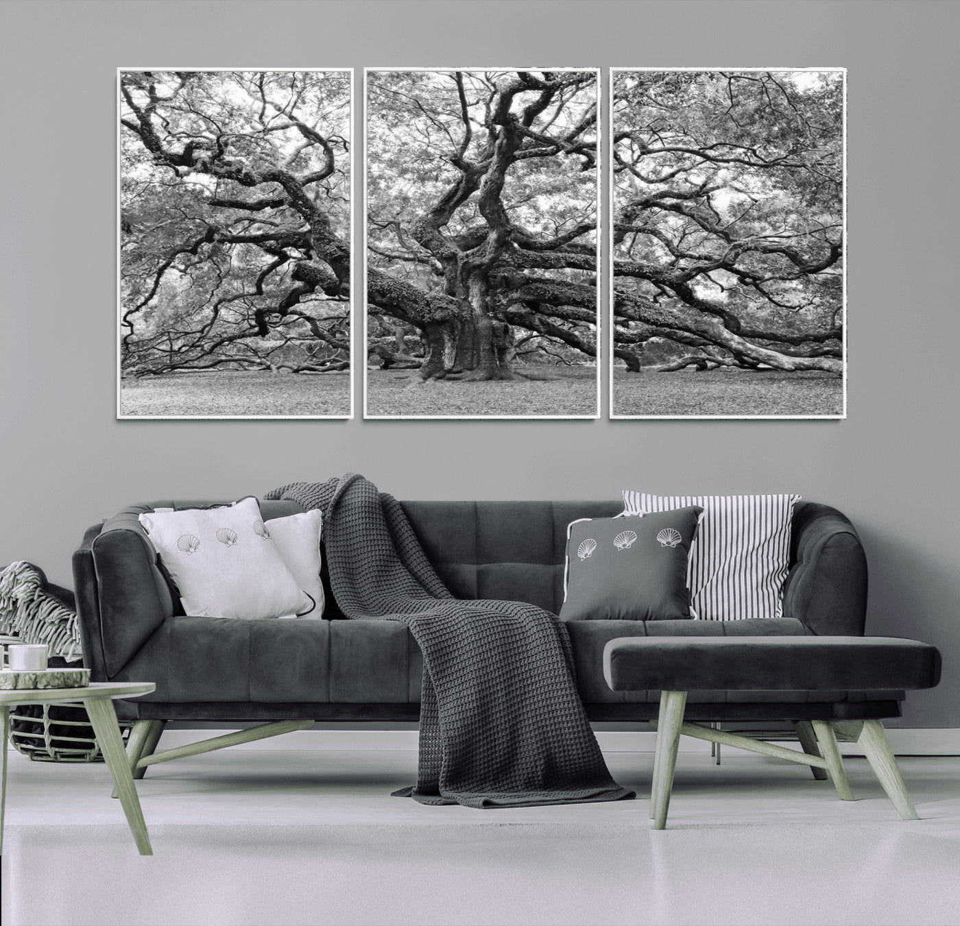MGV-FC-60X30-3P - Black White Angel Oak Tree Wall Art - Timeless Nature-Inspired Canvas for Rustic, Modern, or