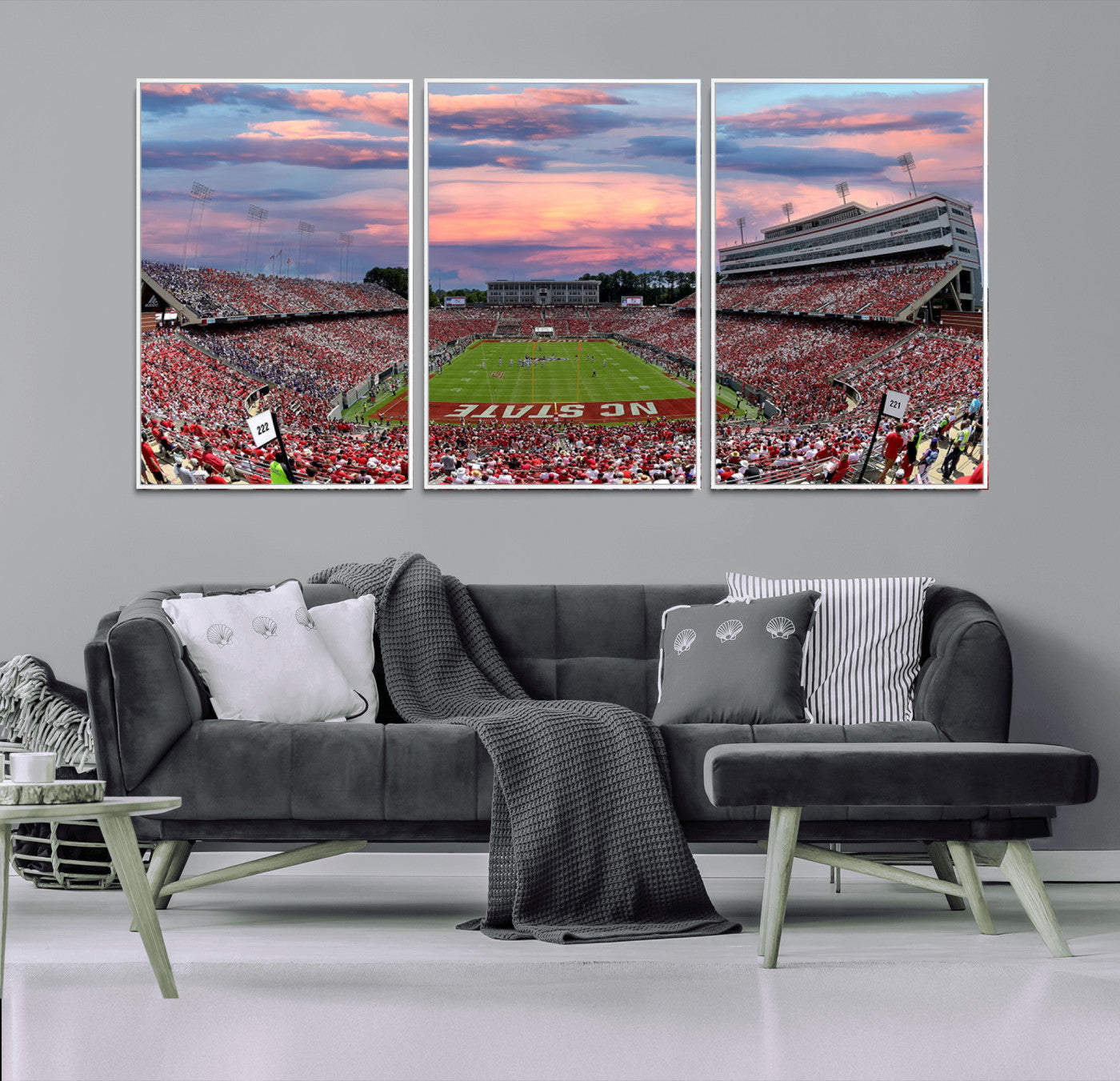 75072-MGV-CV-36X24-Carter-Finley Stadium Art Sunset Game Triple Canvas Wall Art - NC State Wolfpack Football Match