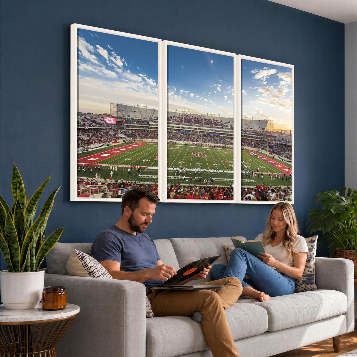 36612-MGV-CV-36X24 - Framed Houston Cougars Football Team Print - Houston TDECU Stadium Wall Art Canvas Print