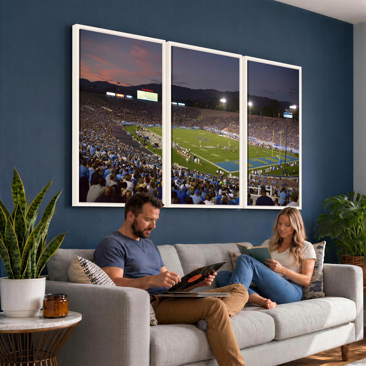 90359-MGV-CV-36X24 - UCLA Bruins Football Team Print - Pasadena Rose Bowl Stadium Wall Art Canvas Print