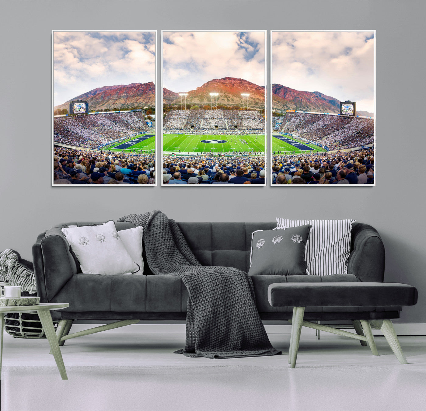 85734-MGV-FC-60X30-3P_White-Brigham Young University Cougars Football Team Print - Provo LaVell Edwards Stadium Wall Art Canvas