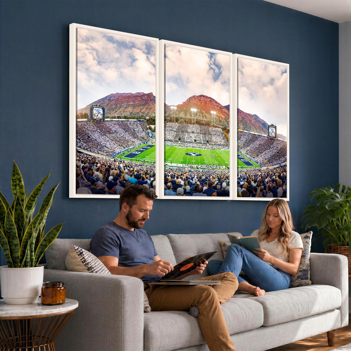 85734-MGV-CV-36X24 - Brigham Young University Cougars Football Team Print - Provo LaVell Edwards Stadium Wall Art Canvas