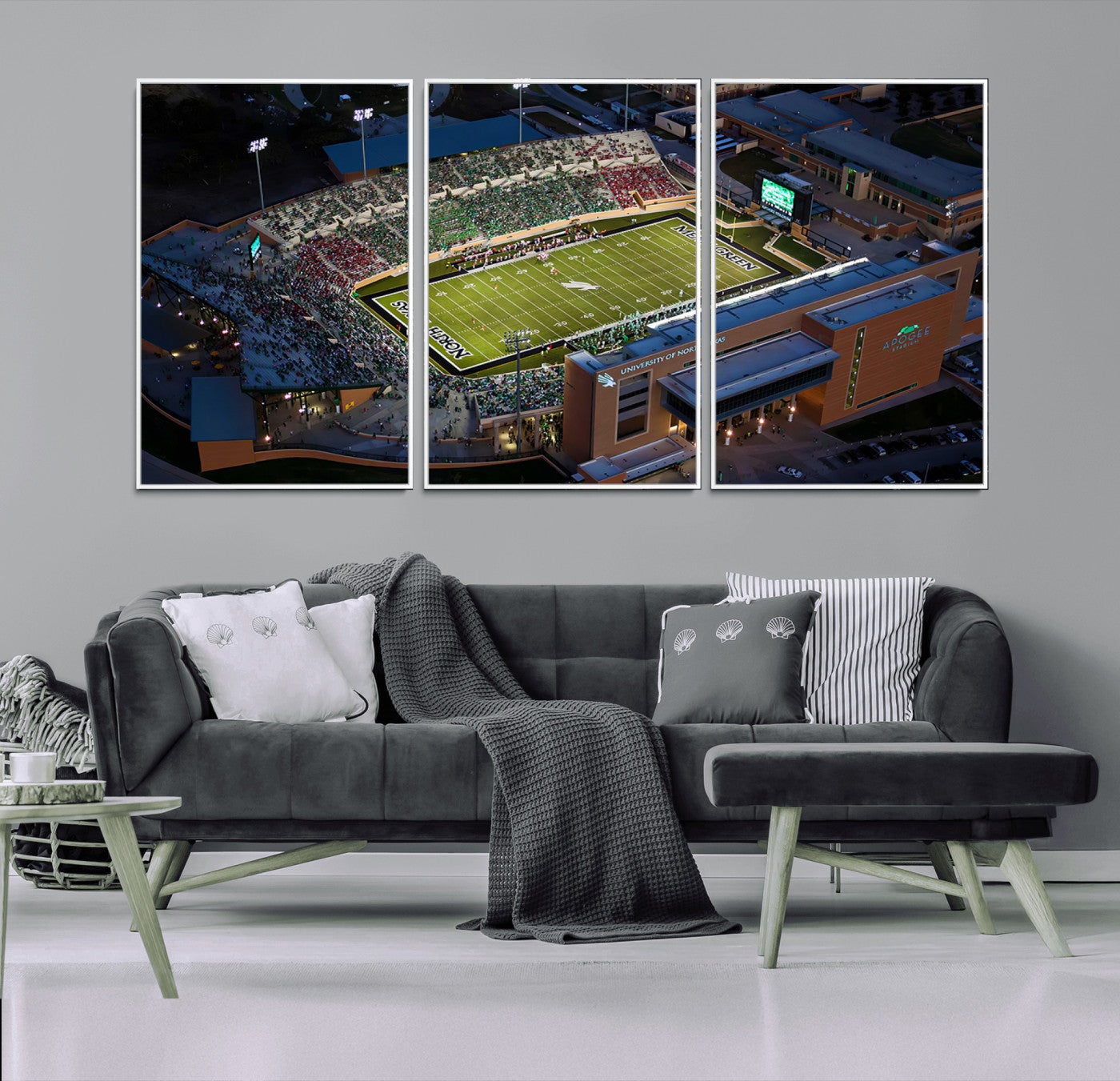 46167-MGV-CV-36X24-University of North Texas Mean Green Football Artwork, Football Team Print - Denton DATCU Stadium
