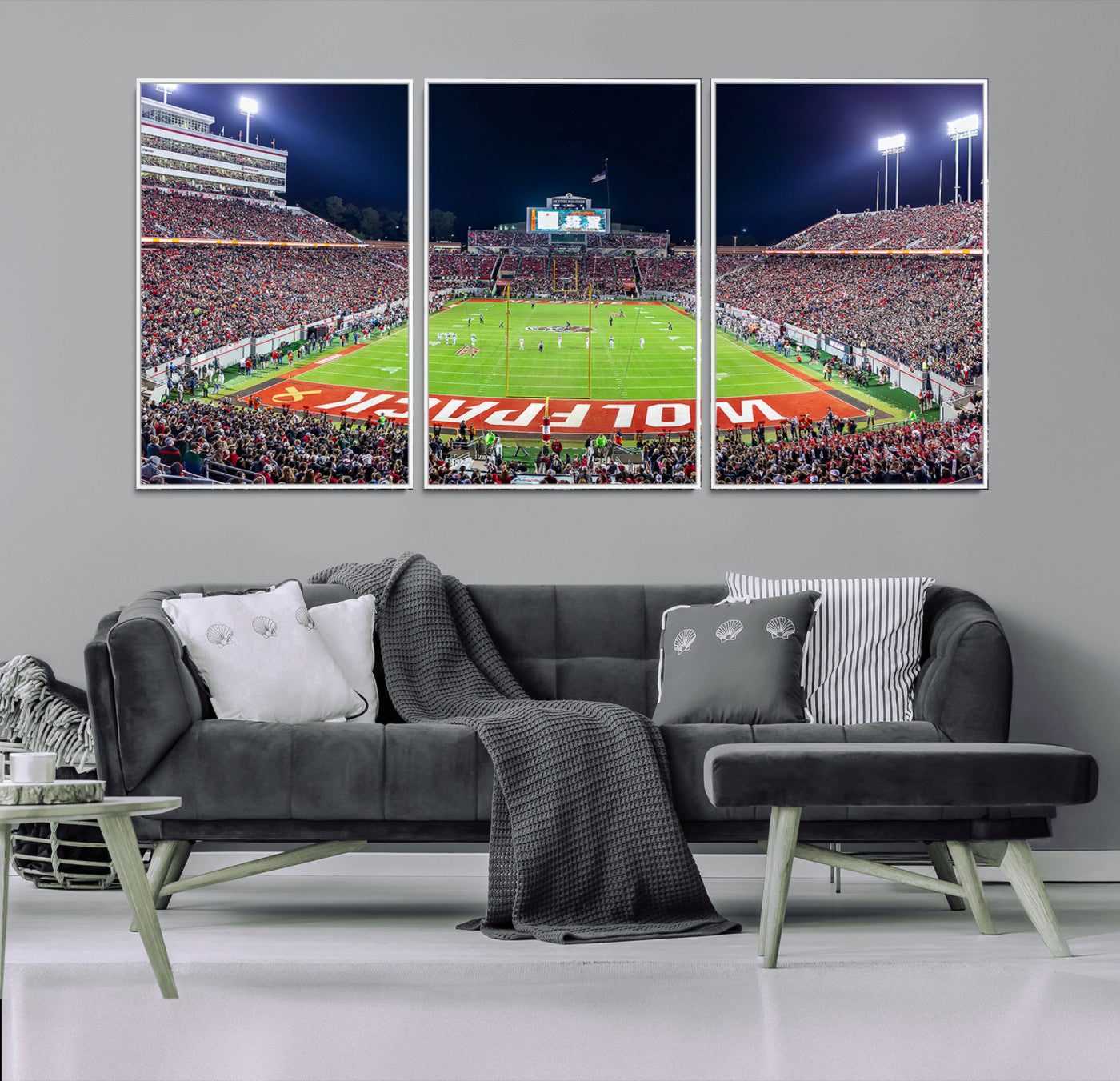 MGV-FC-60X30-3P - Wolfpack Football Team Print - Raleigh Carter-Finley Stadium Wall Art Canvas Print