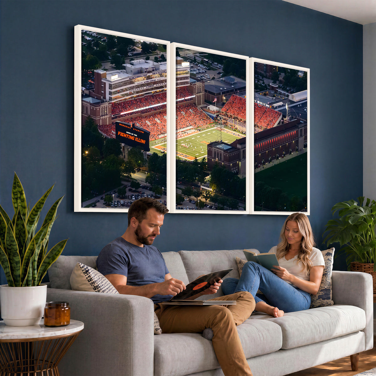 78052-MGV-CV-36X24 - University of Illinois Fighting Illini Football Team Print - Champaign Illinois Memorial Stadium
