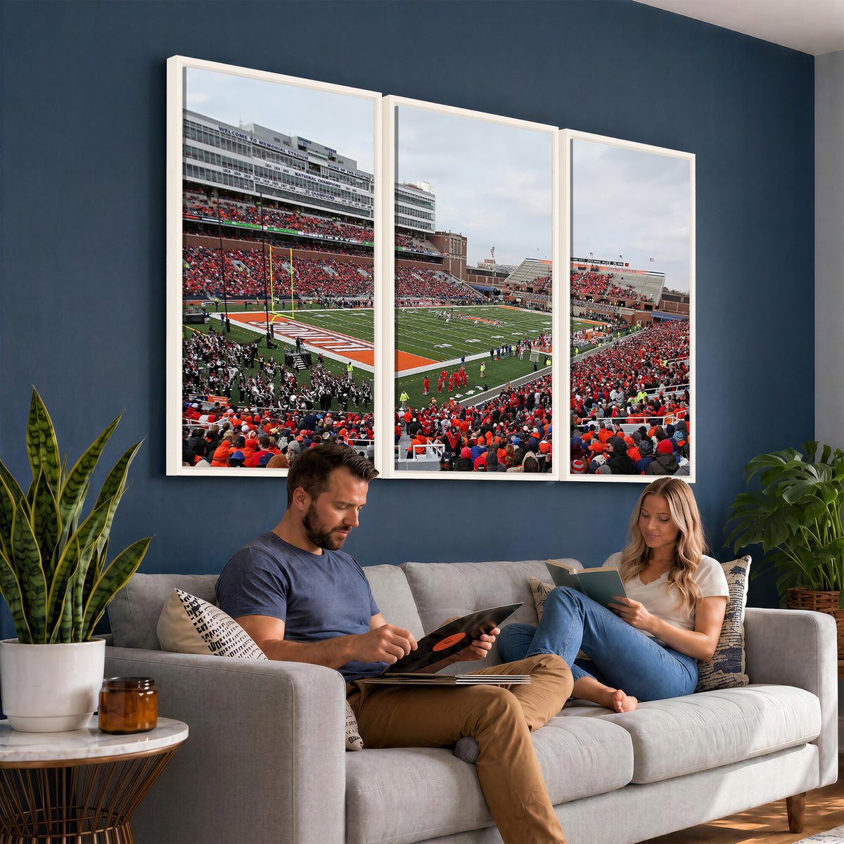 86851-MGV-CV-36X24 - University of Illinois Fighting Illini Football Team Print - Champaign Illinois Memorial Stadium