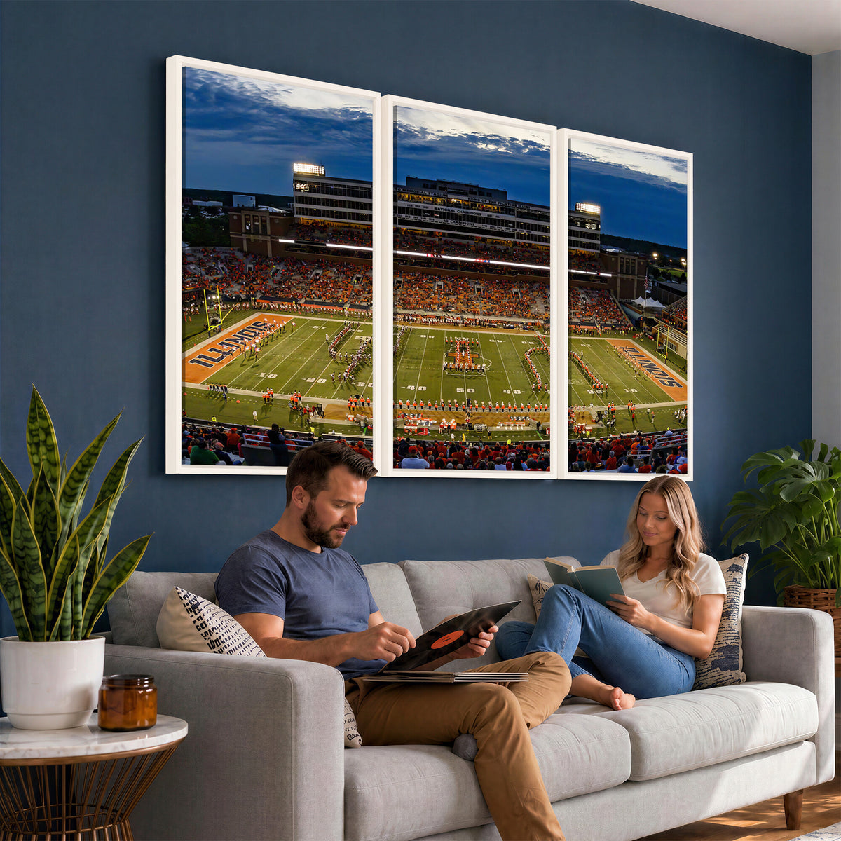 44513-MGV-CV-36X24 - University of Illinois Fighting Illini Football Team Print - Champaign Illinois Memorial Stadium