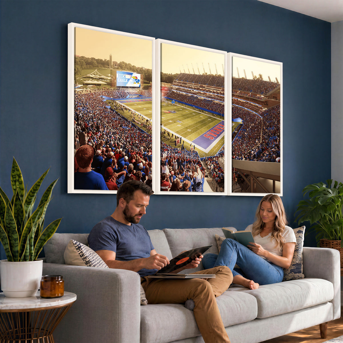 71731-MGV-CV-36X24 - University of Kansas Jayhawks Football Team Print - Lawrence Kansas Memorial Stadium Wall Art Canvas