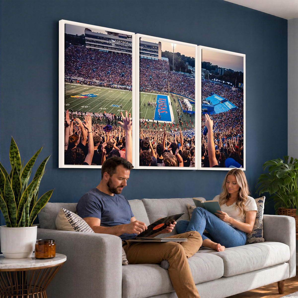 40169-MGV-CV-36X24 - University of Kansas Jayhawks Football Team Art Print - Lawrence Kansas Memorial Stadium Wall Art