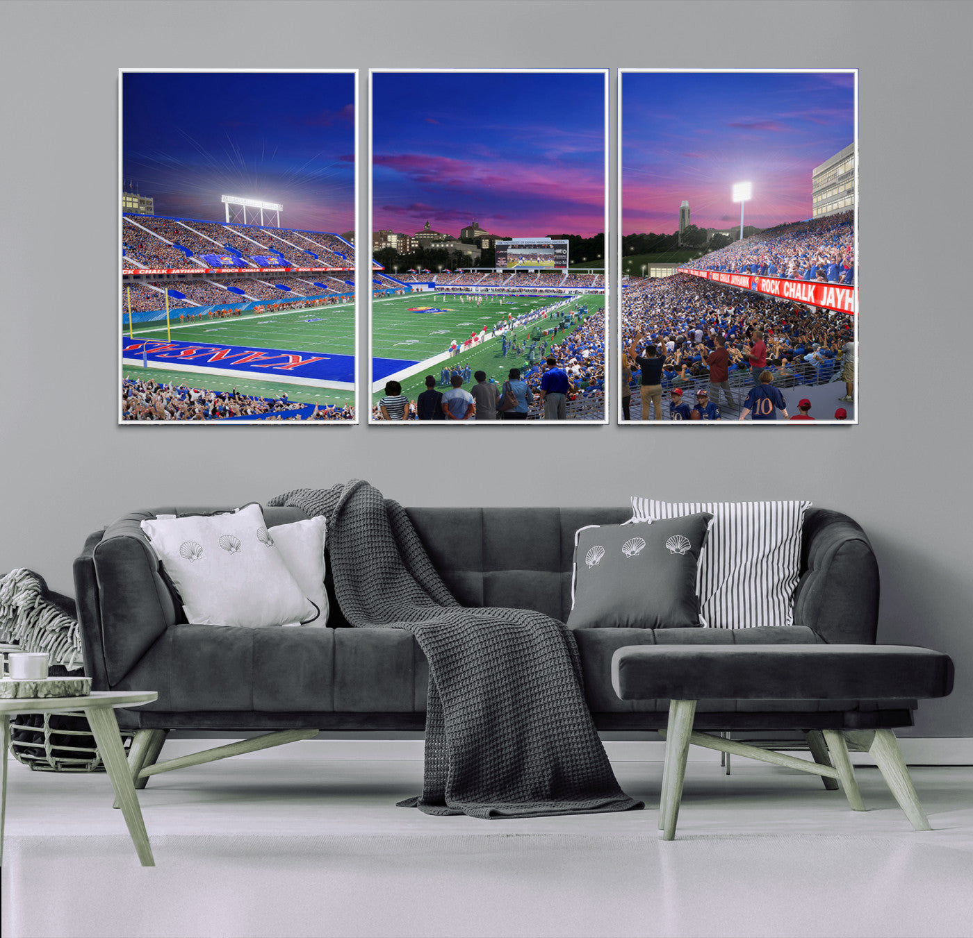 MGV-FC-60X30-3P - University of Kansas Jayhawks Football Team Print Canvas- Lawrence Kansas Memorial Stadium Wall Art