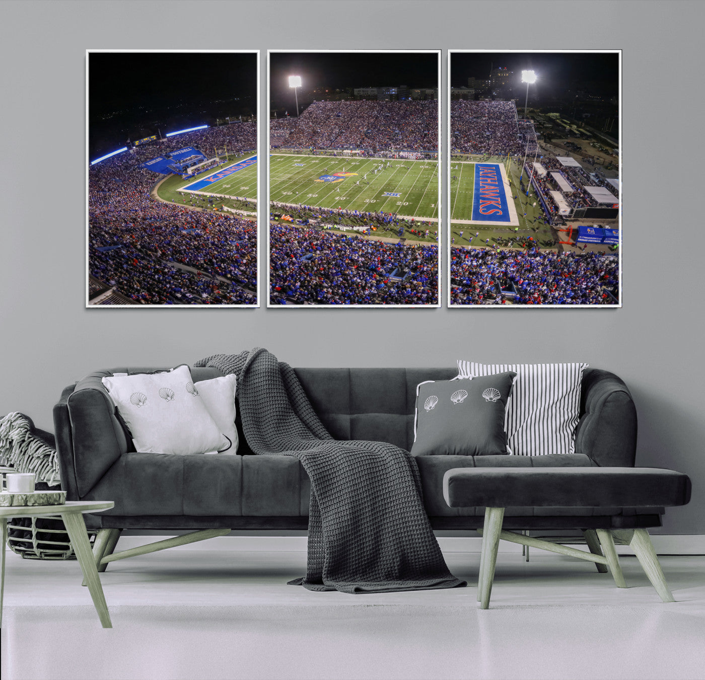 69760-MGV-FC-60X30-3P_White-University of Kansas Jayhawks Football Team Print - Lawrence Kansas Memorial Stadium Wall Art Canvas
