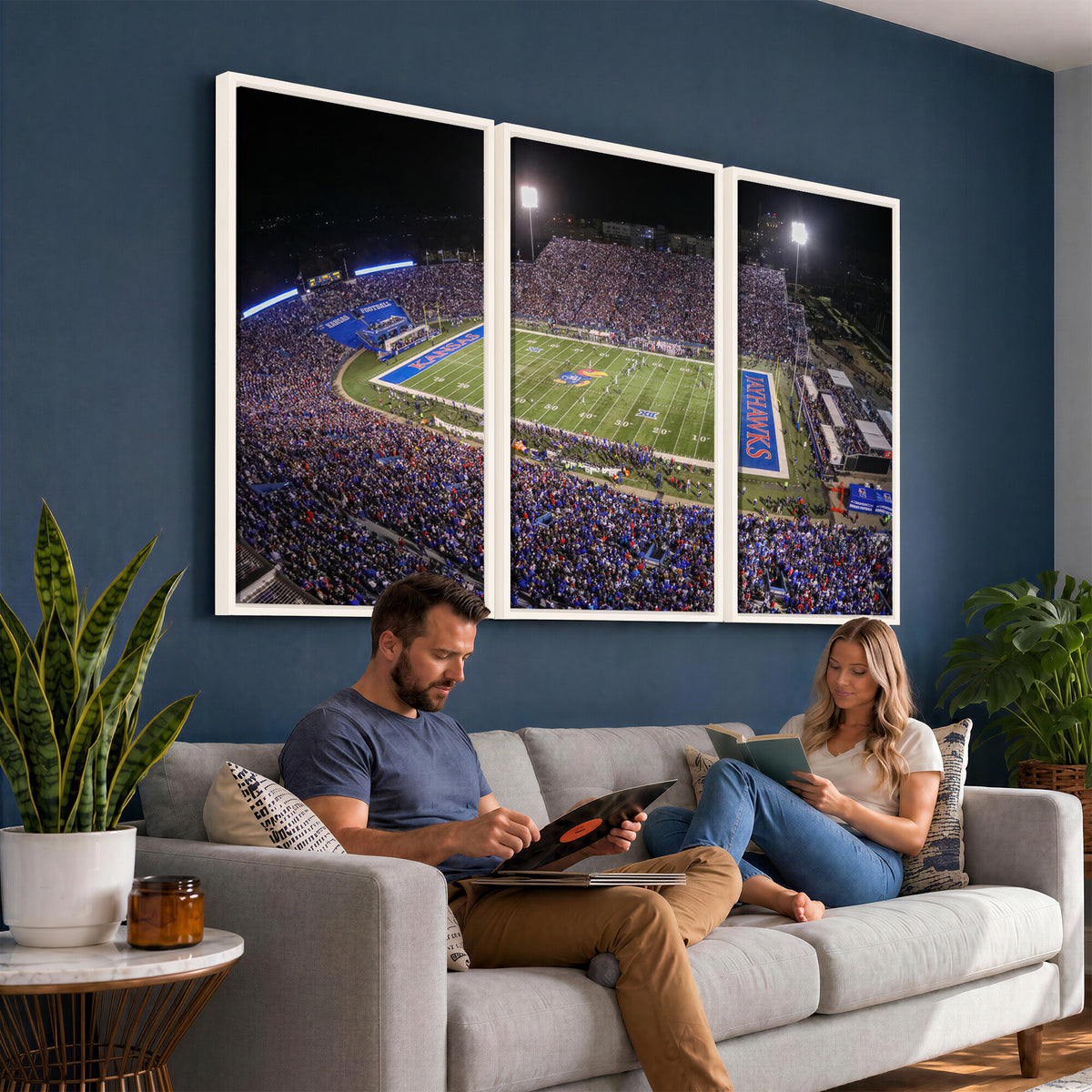 69760-MGV-CV-36X24 - University of Kansas Jayhawks Football Team Print - Lawrence Kansas Memorial Stadium Wall Art Canvas