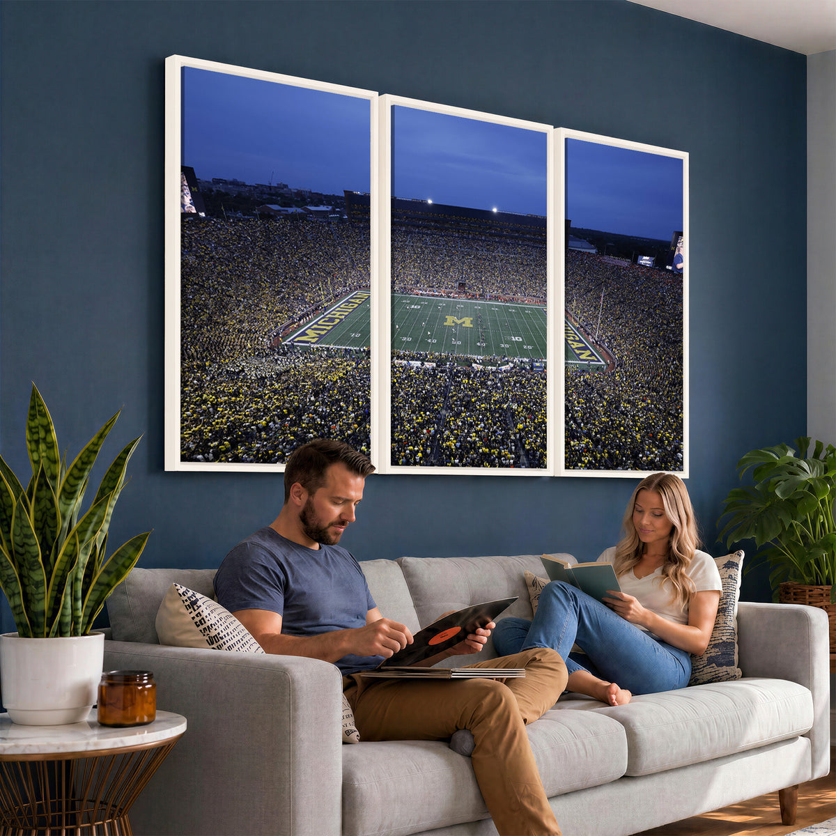 34202-MGV-CV-36X24 - University of Michigan Wolverines Football Team Print - Ann Arbor Michigan Stadium Wall Art Canvas