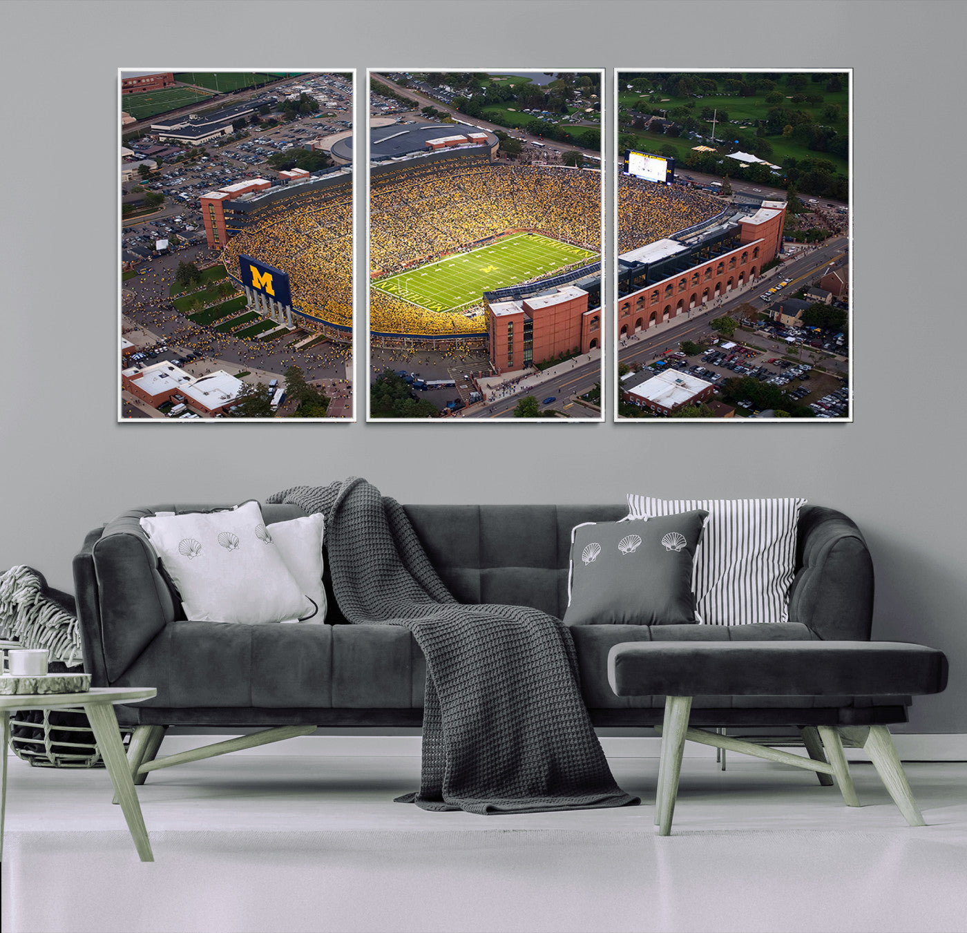 MGV-FC-60X30-3P - University of Michigan Wolverines Football Team Print - Ann Arbor Michigan Stadium Wall Art Canvas