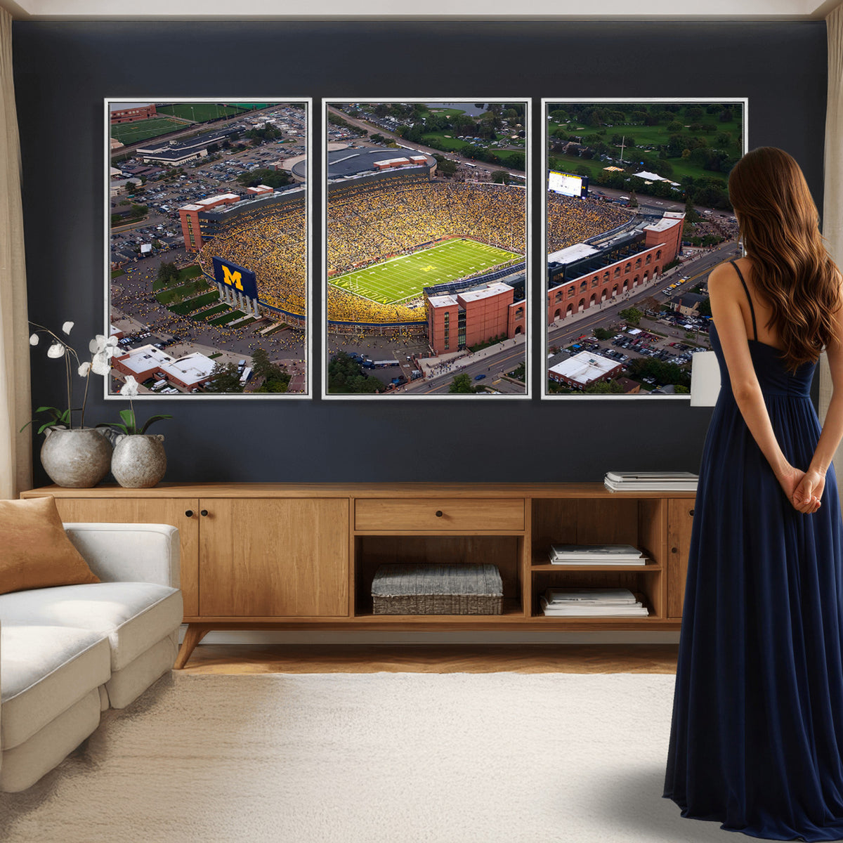95248-PAN-FL-20X10 - University of Michigan Wolverines Football Team Print - Ann Arbor Michigan Stadium Wall Art Canvas