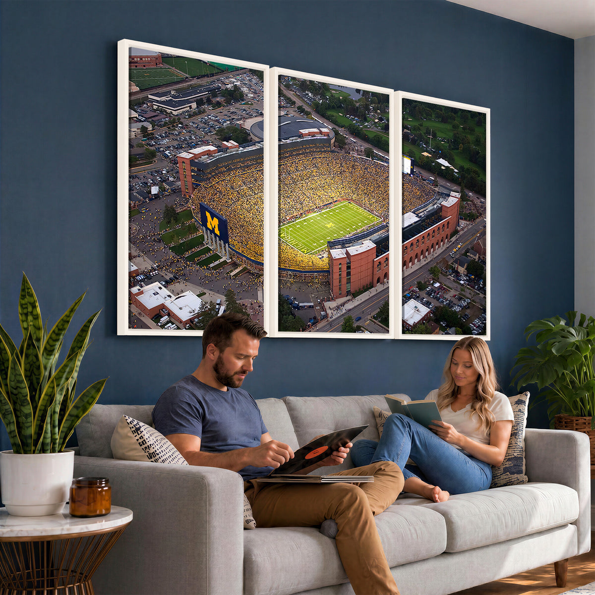 95248-MGV-CV-36X24 - University of Michigan Wolverines Football Team Print - Ann Arbor Michigan Stadium Wall Art Canvas
