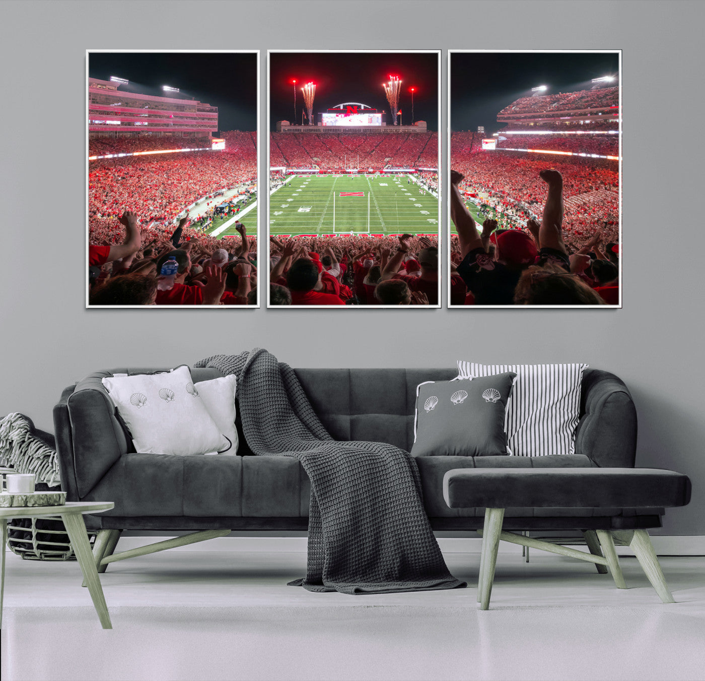 MGV-FC-60X30-3P - University of Nebraska Cornhuskers Football Team Print - Lincoln Memorial Stadium Wall Art Canvas