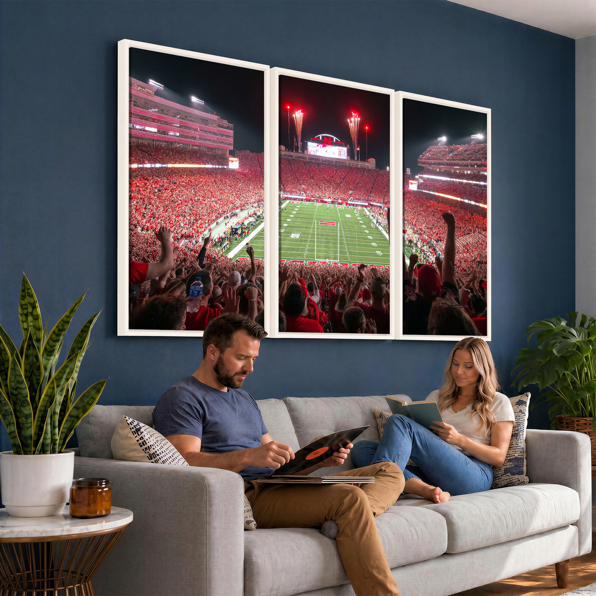 43351-MGV-CV-36X24 - University of Nebraska Cornhuskers Football Team Print - Lincoln Memorial Stadium Wall Art Canvas