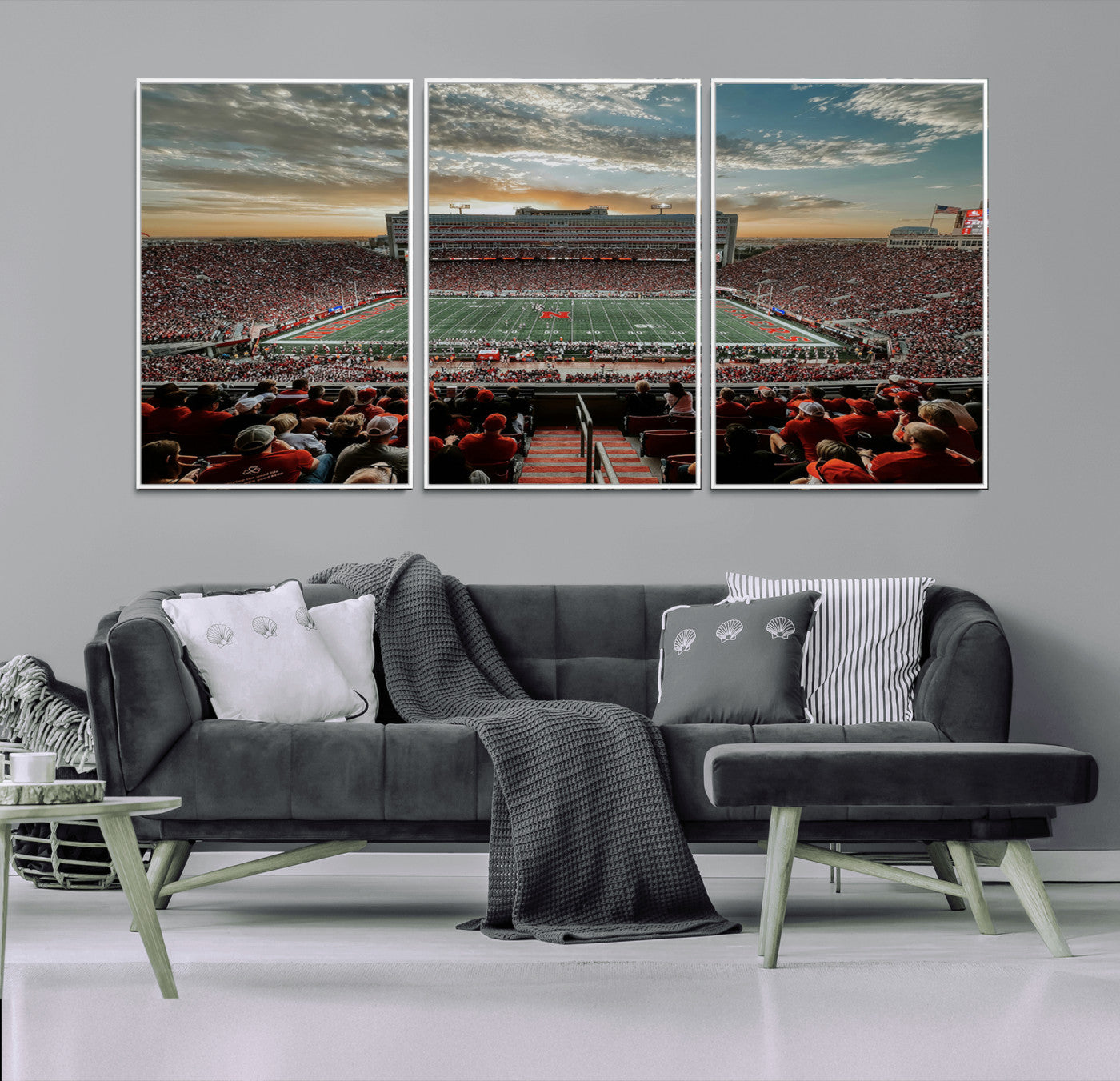 70684-MGV-FC-60X30-3P_White-University of Nebraska Cornhuskers Football Team Print - Lincoln Memorial Stadium Art Canvas Print