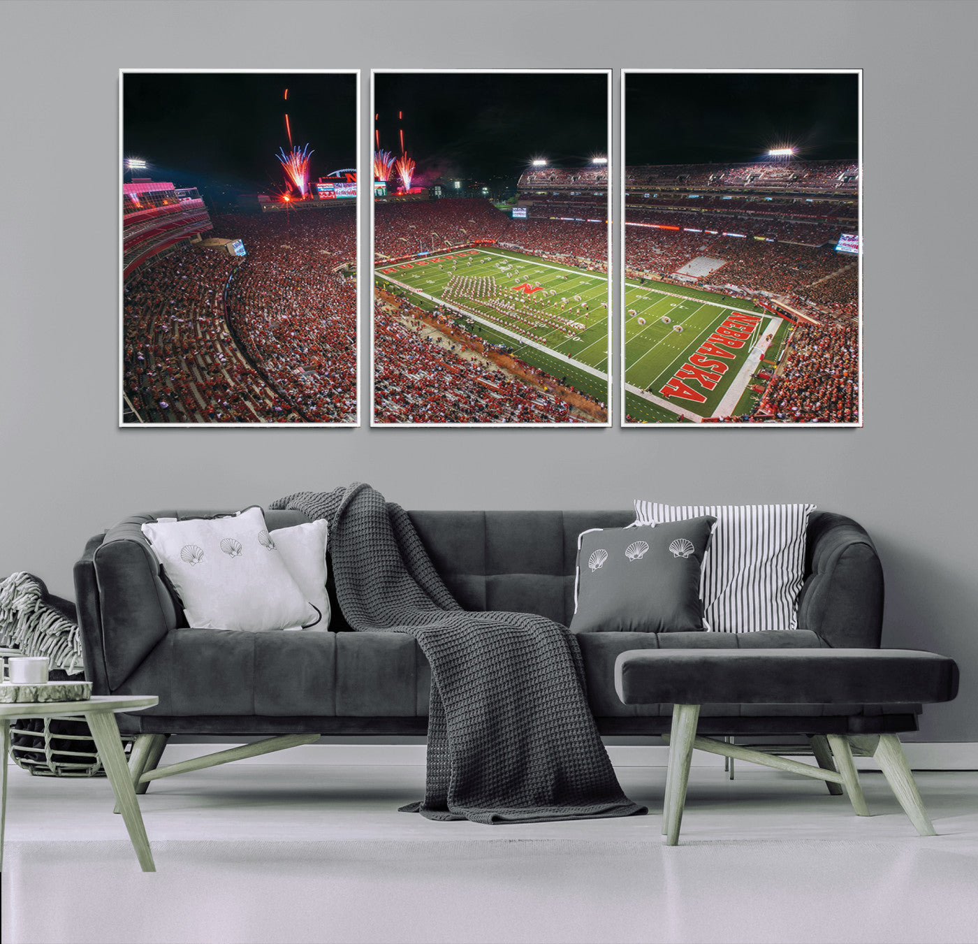 MGV-FC-60X30-3P - University of Nebraska Cornhuskers Football Team Print - Lincoln Memorial Stadium Wall Art Canvas