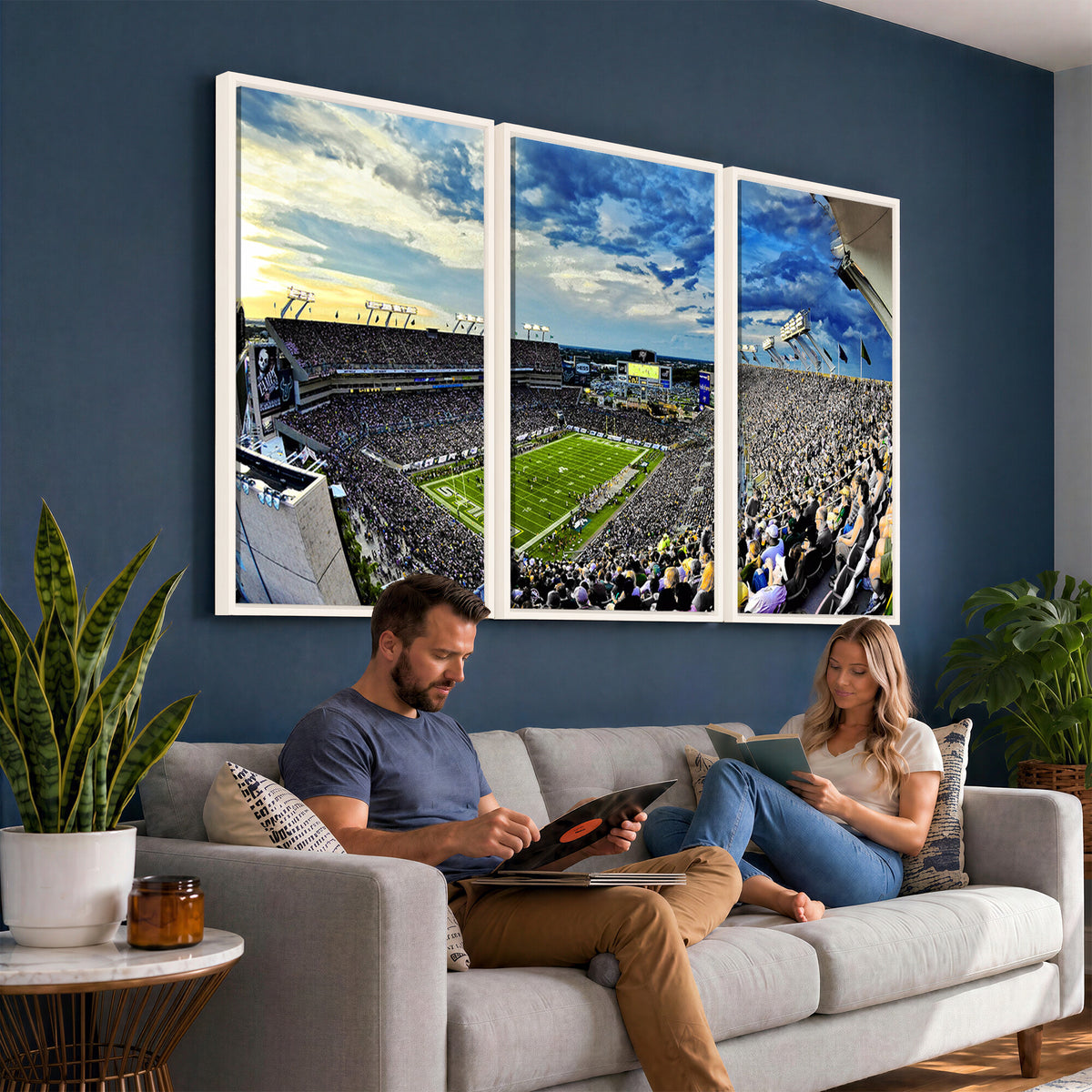 23788-MGV-CV-36X24 - Framed USF Bulls Football Team Print - Tampa Raymond James Stadium Wall Art Canvas Print